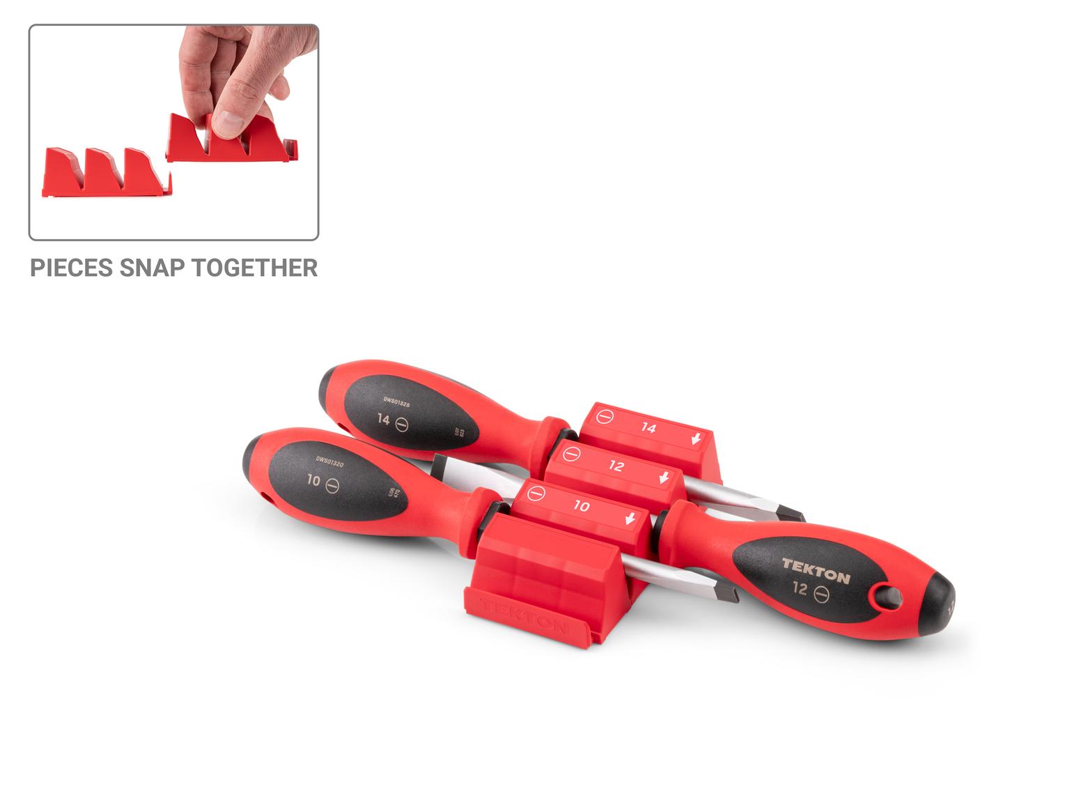 TEKTON Slotted Screwdriver Set with Red Modular Organizers - 4 Inch Shanks, 3-Piece (10 -14 mm)