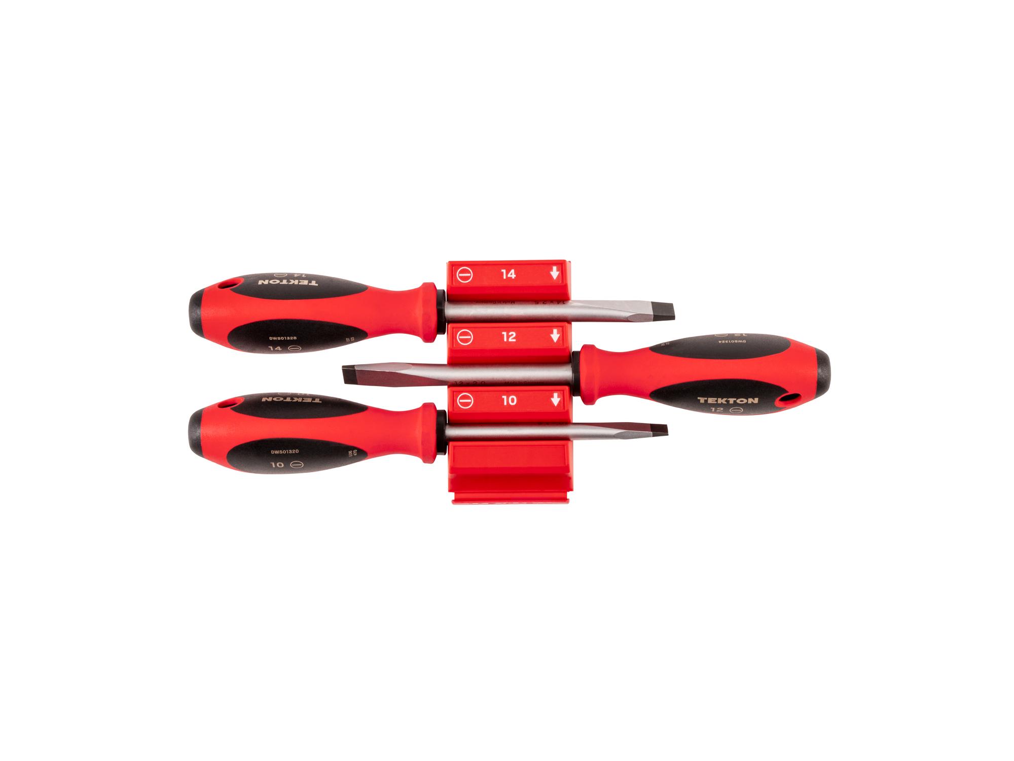 TEKTON Slotted Screwdriver Set with Red Modular Organizers - 4 Inch Shanks, 3-Piece (10 - 14 mm)