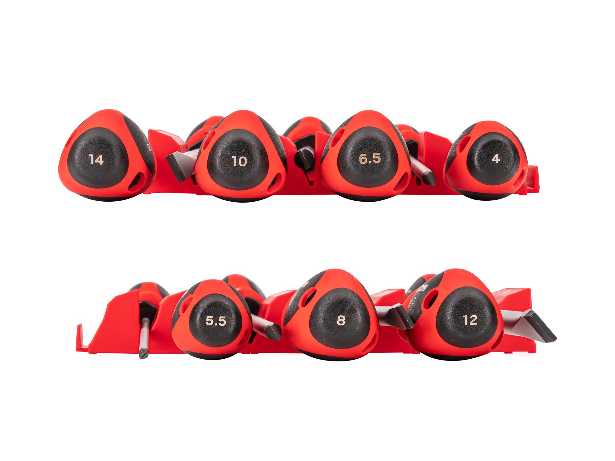 TEKTON Slotted Screwdriver Set with Red Modular Organizers - 8 Inch Shanks, 7-Piece (4 -14 mm)