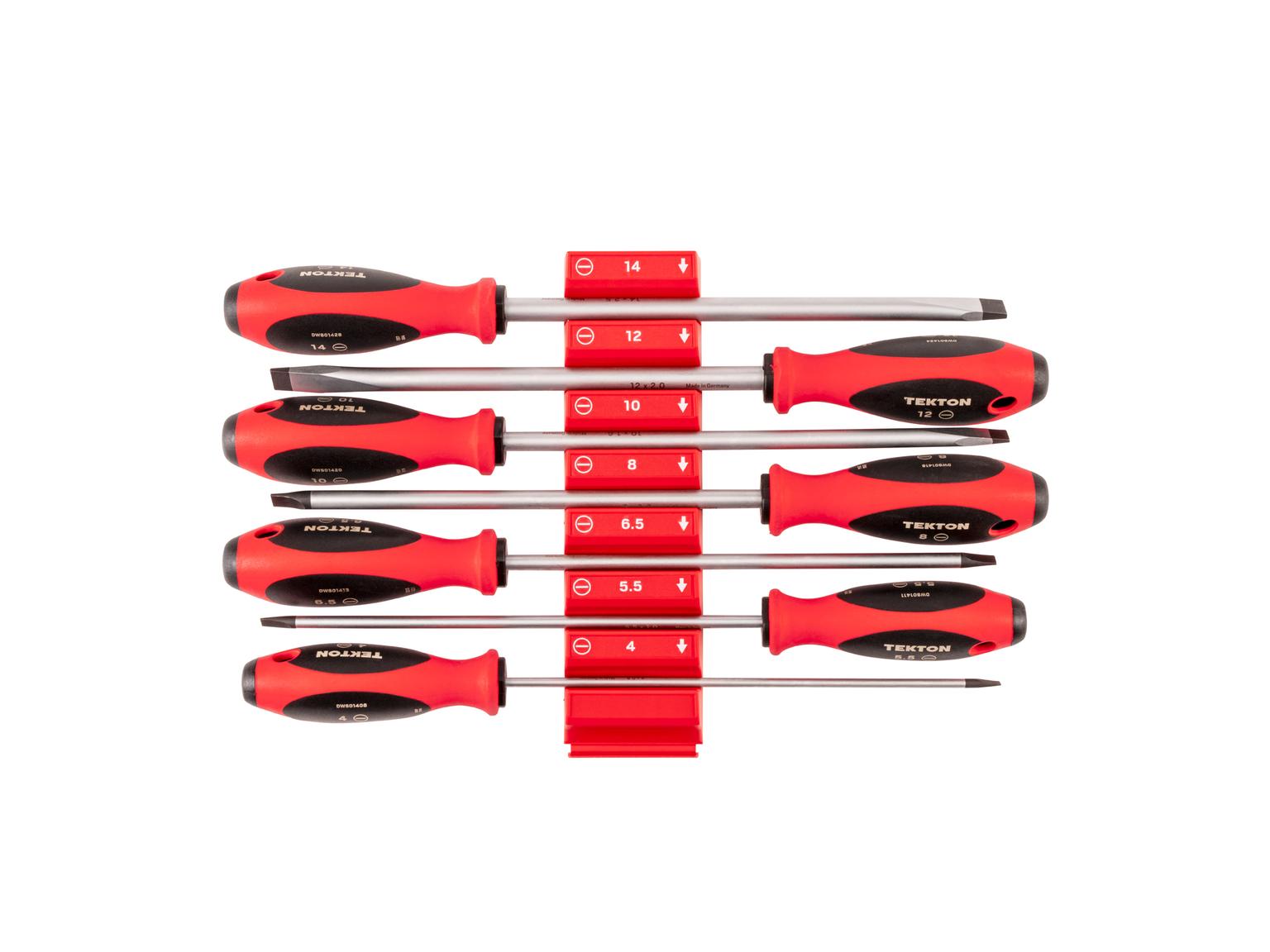 TEKTON Slotted Screwdriver Set with Red Modular Organizers - 8 Inch Shanks, 7-Piece (4 -14 mm)