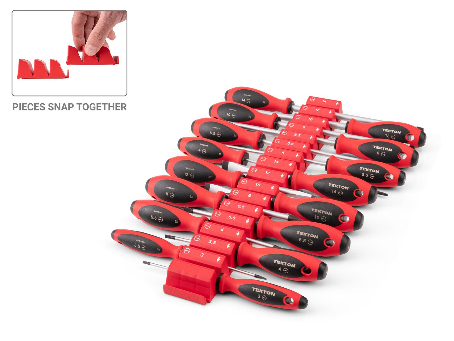 TEKTON Slotted Screwdriver Set with Red Modular Organizers - 4, 8 Inch Shanks, 16-Piece (3 - 14 mm)