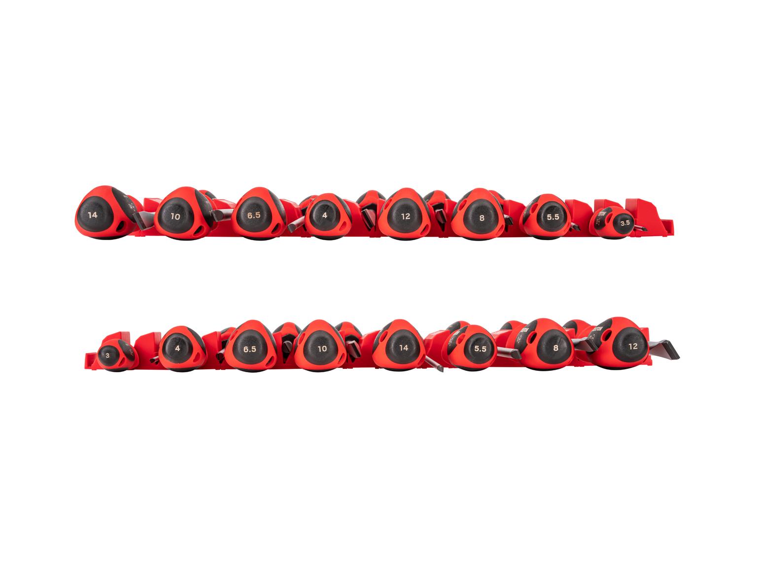 TEKTON Slotted Screwdriver Set with Red Modular Organizers - 4, 8 Inch Shanks, 16-Piece (3 - 14 mm)