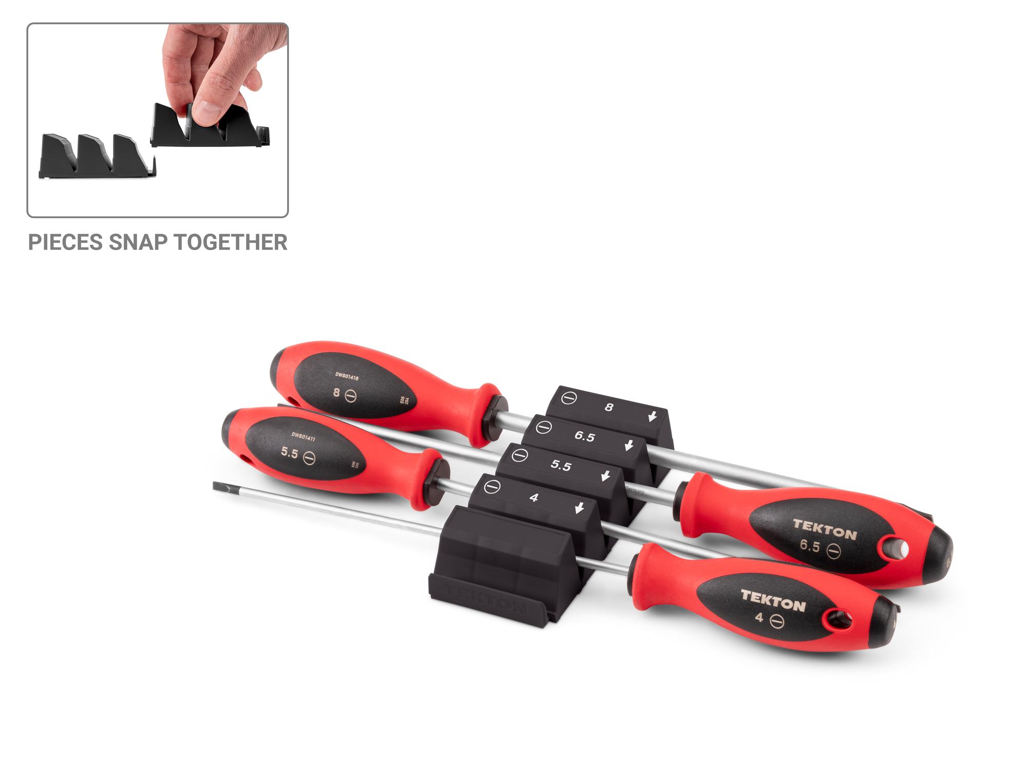 TEKTON Slotted Screwdriver Set with Black Modular Organizers - 8 Inch Shanks, 4-Piece (4 - 8 mm)