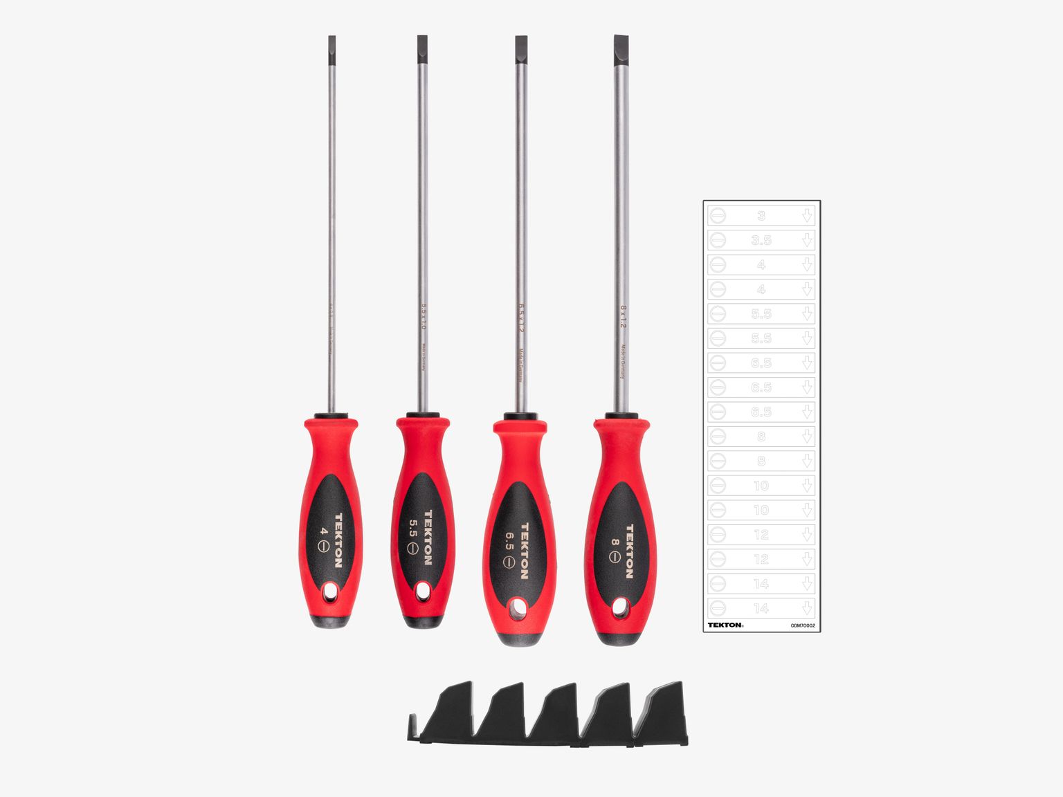 Laid out contents of Tekton black screwdriver set. Item #DWS90110