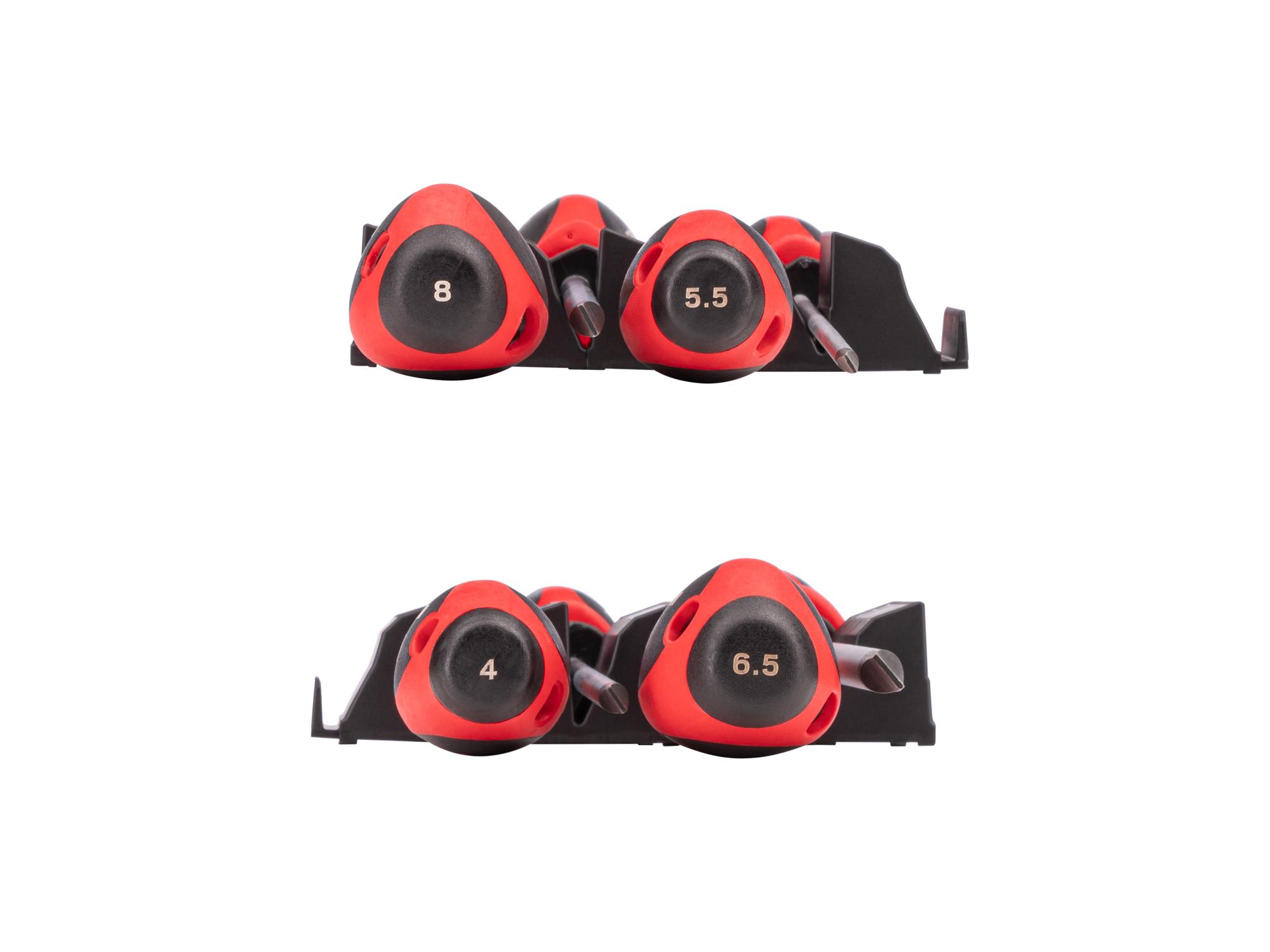Side view of Tekton black modular screwdriver set. Item #DWS90110
