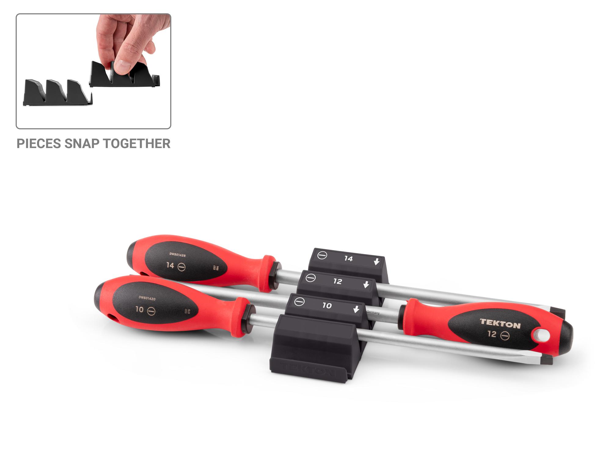 TEKTON Slotted Screwdriver Set with Black Modular Organizers - 8 Inch Shanks, 3-Piece (10 - 14 mm)