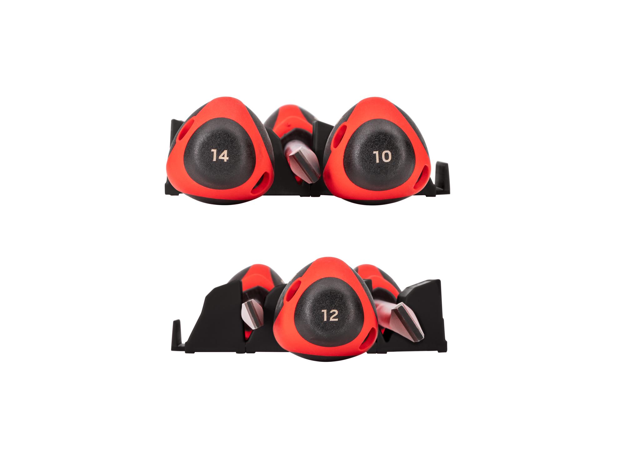 Side view of Tekton black modular screwdriver set. Item #DWS90111