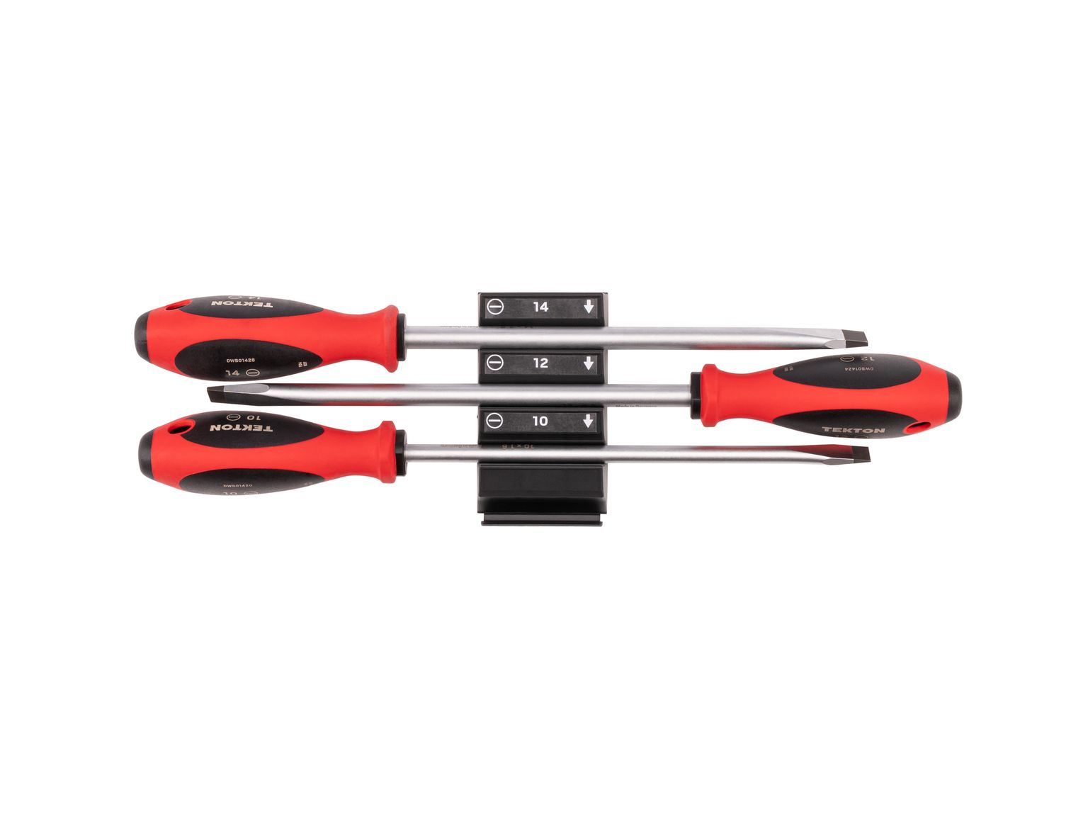 Top view of Tekton black screwdriver set. Item #DWS90111
