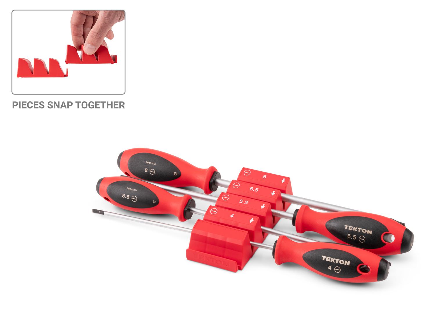 TEKTON Slotted Screwdriver Set with Red Modular Organizers - 8 Inch Shanks, 4-Piece (4 - 8 mm)