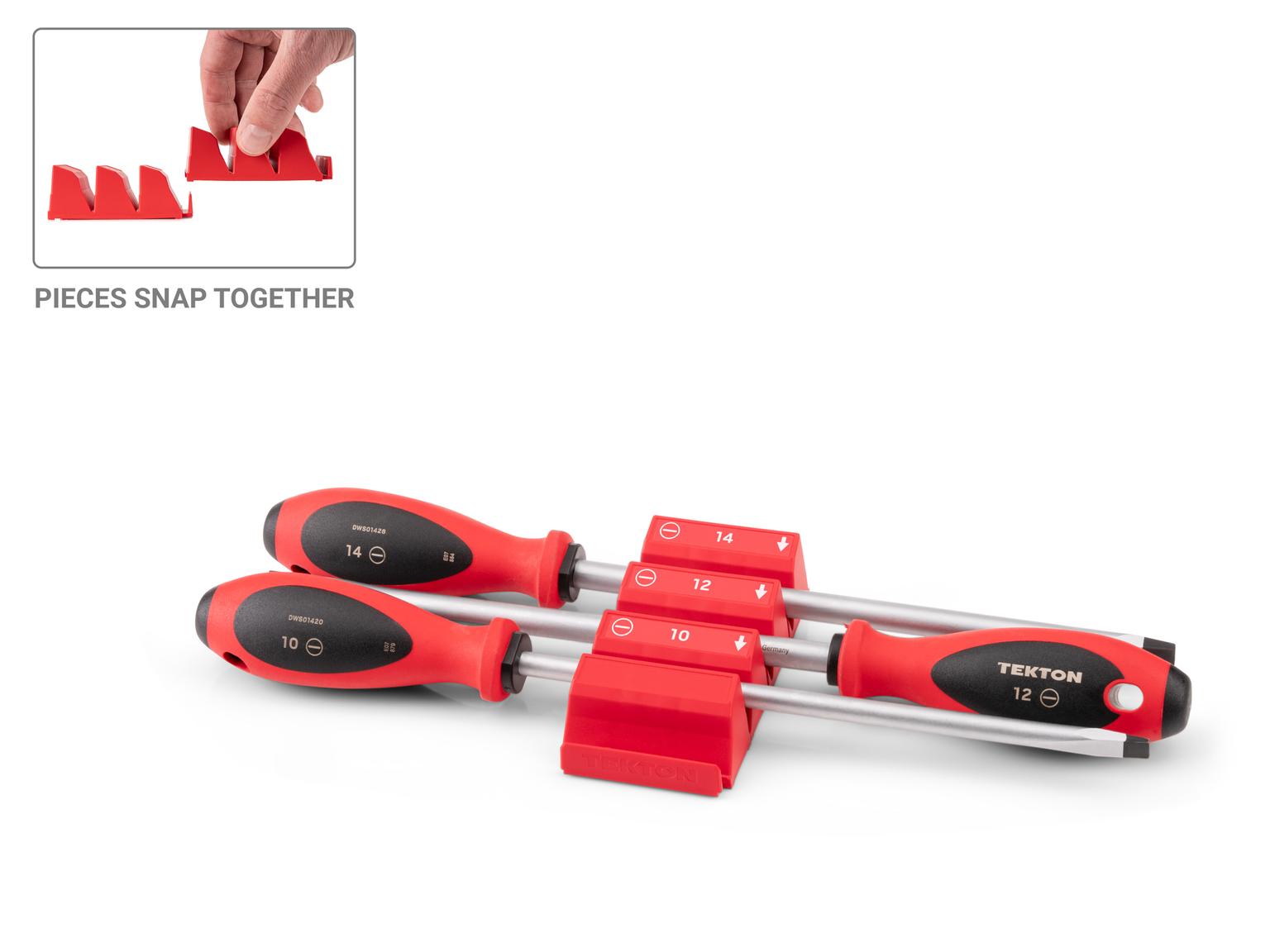 TEKTON Slotted Screwdriver Set with Red Modular Organizers - 8 Inch Shanks, 3-Piece (10 - 14 mm)