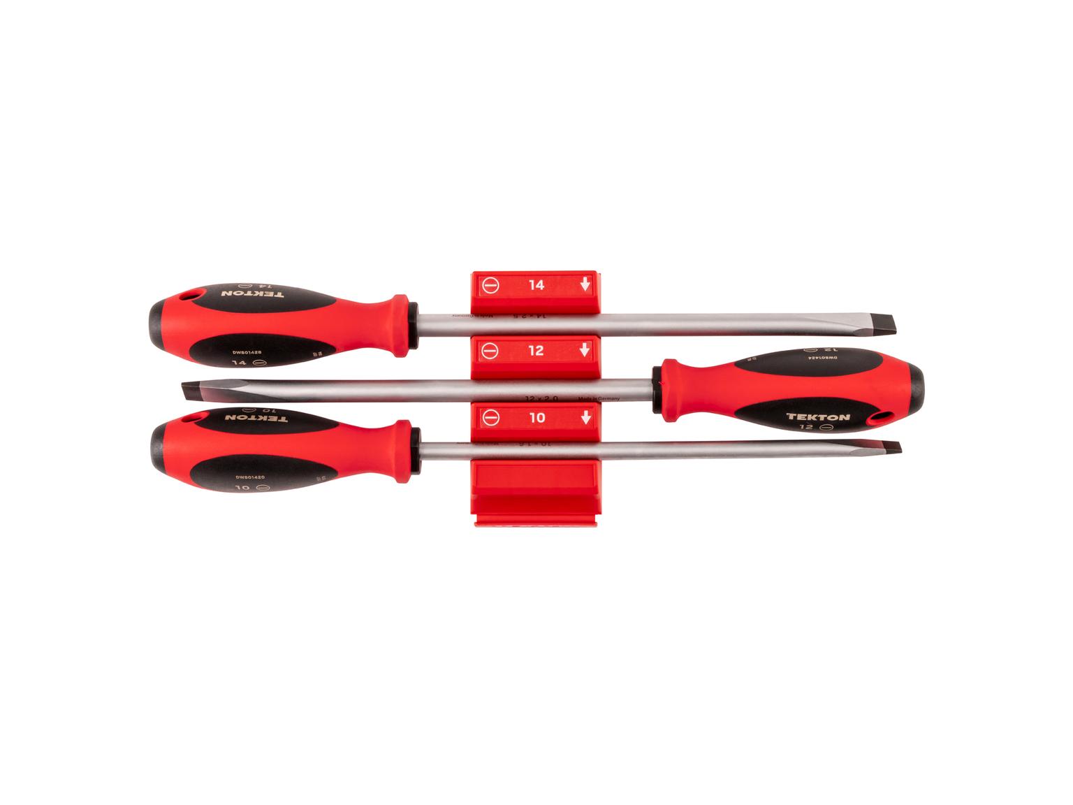 TEKTON Slotted Screwdriver Set with Red Modular Organizers - 8 Inch Shanks, 3-Piece (10 - 14 mm)