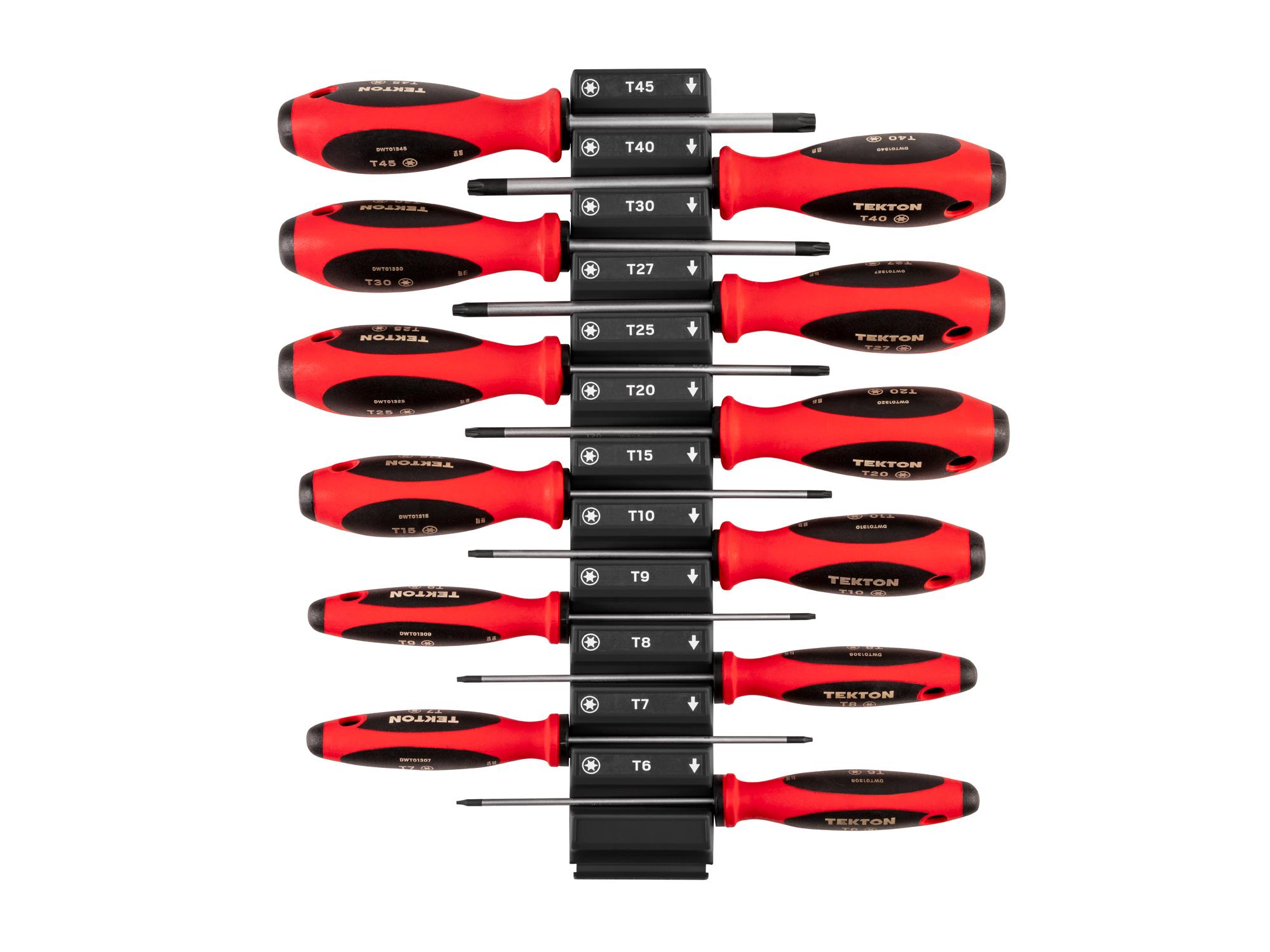 Front view of Tekton black modular screwdriver set. Item #DWT90100