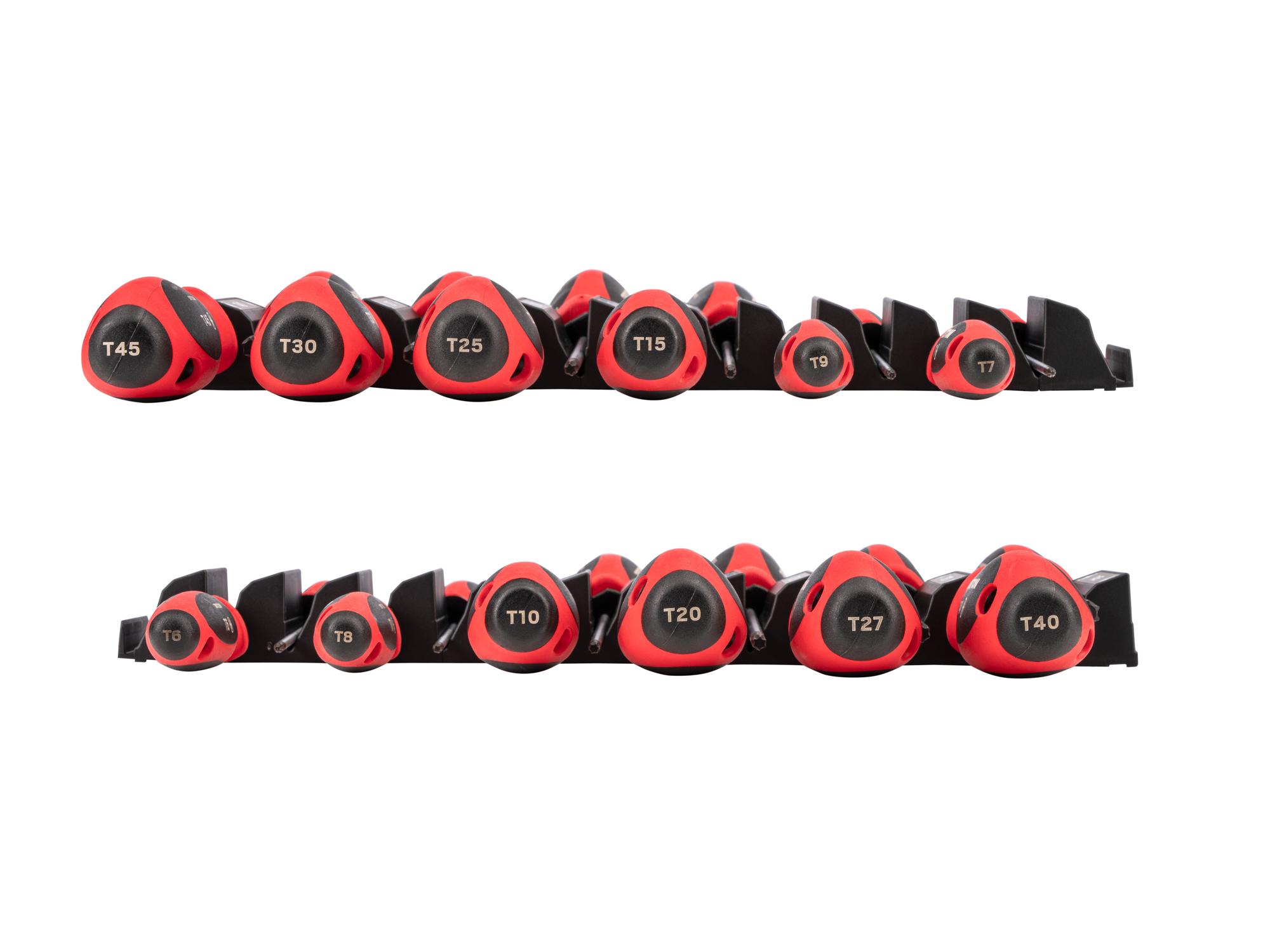 Side view of Tekton black modular screwdriver set. Item #DWT90100