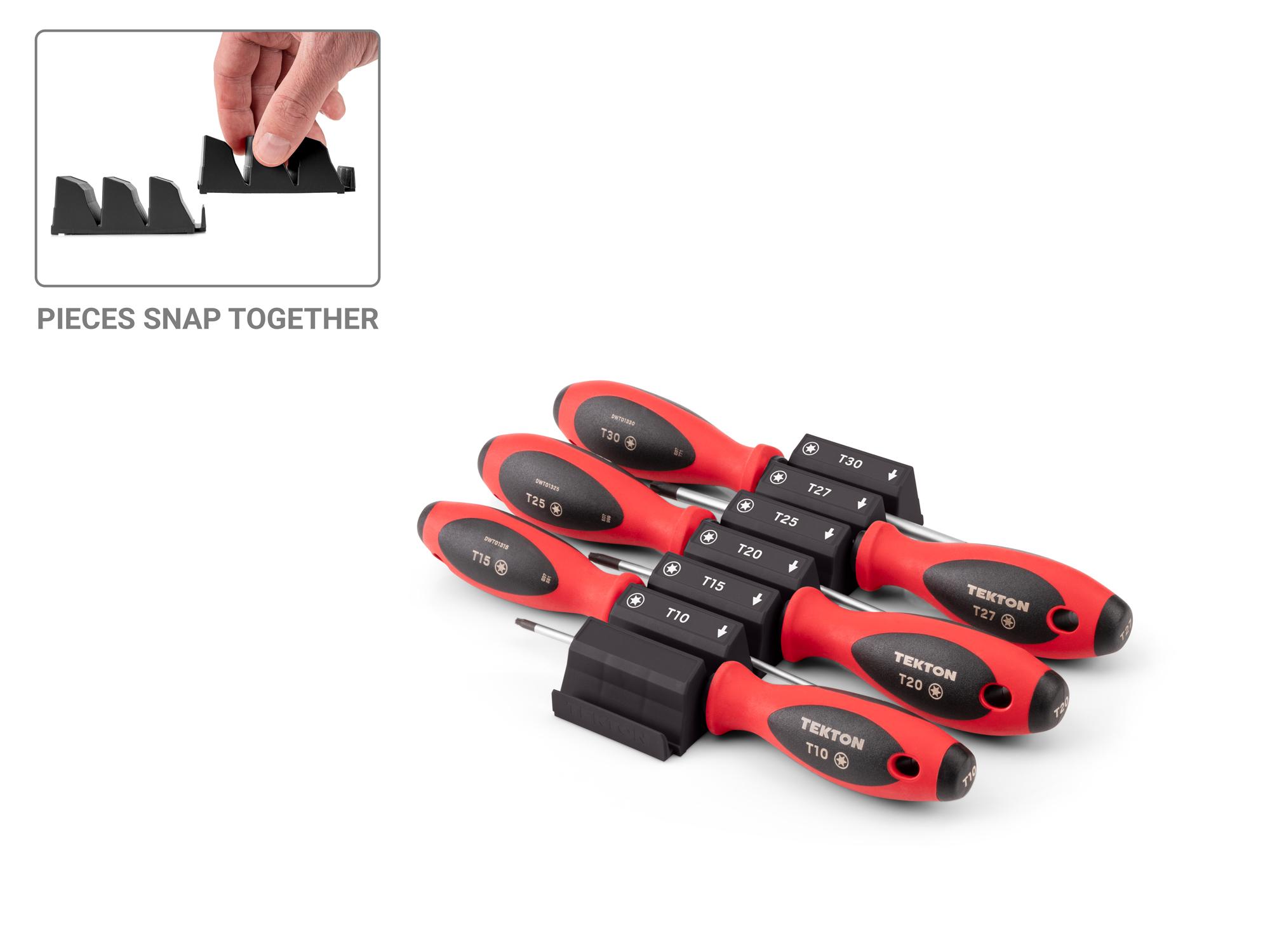 TEKTON Torx Screwdriver Set with Black Modular Organizers - 4 Inch Shanks, 6-Piece (T10 - T30)