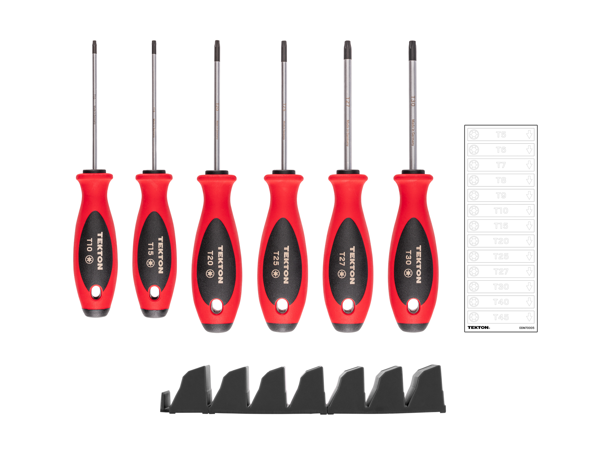 Laid out contents of  Tekton 4 inch screwdriver set. Item #DWT90101