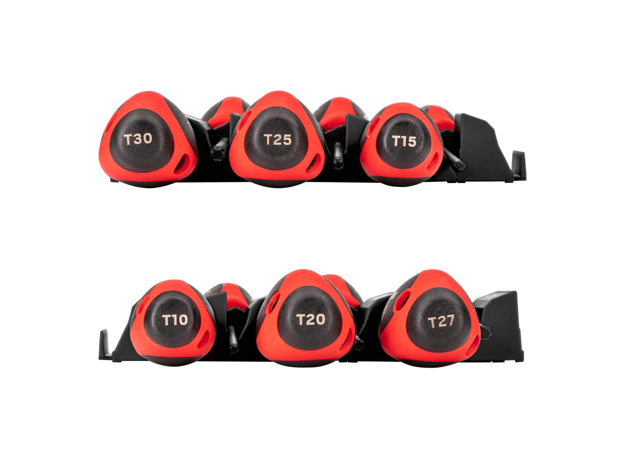 Side view of Tekton black 4 inch screwdriver set. Item #DWT90101