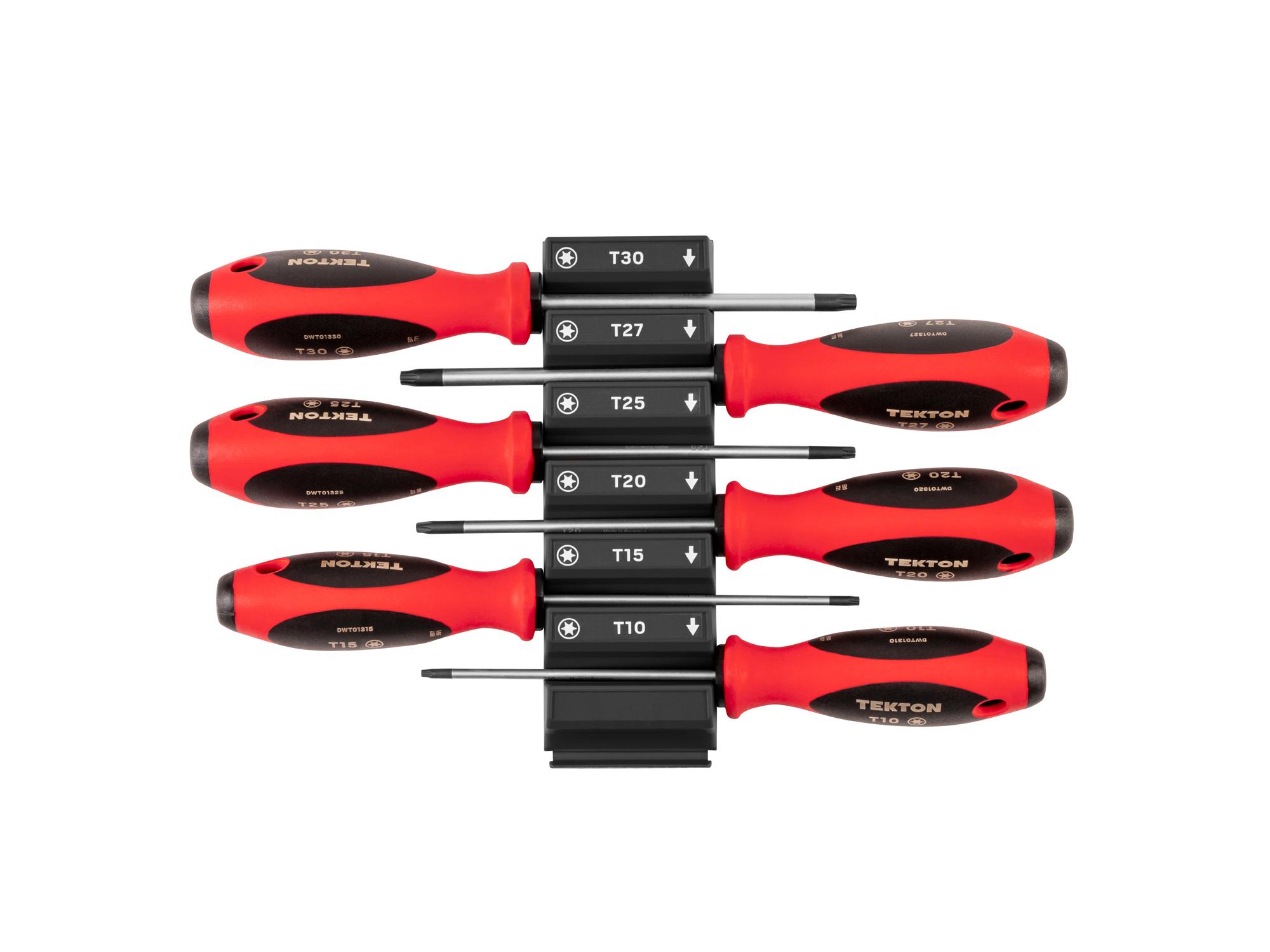 Top view of Tekton black 4 inch screwdriver set. Item #DWT90101