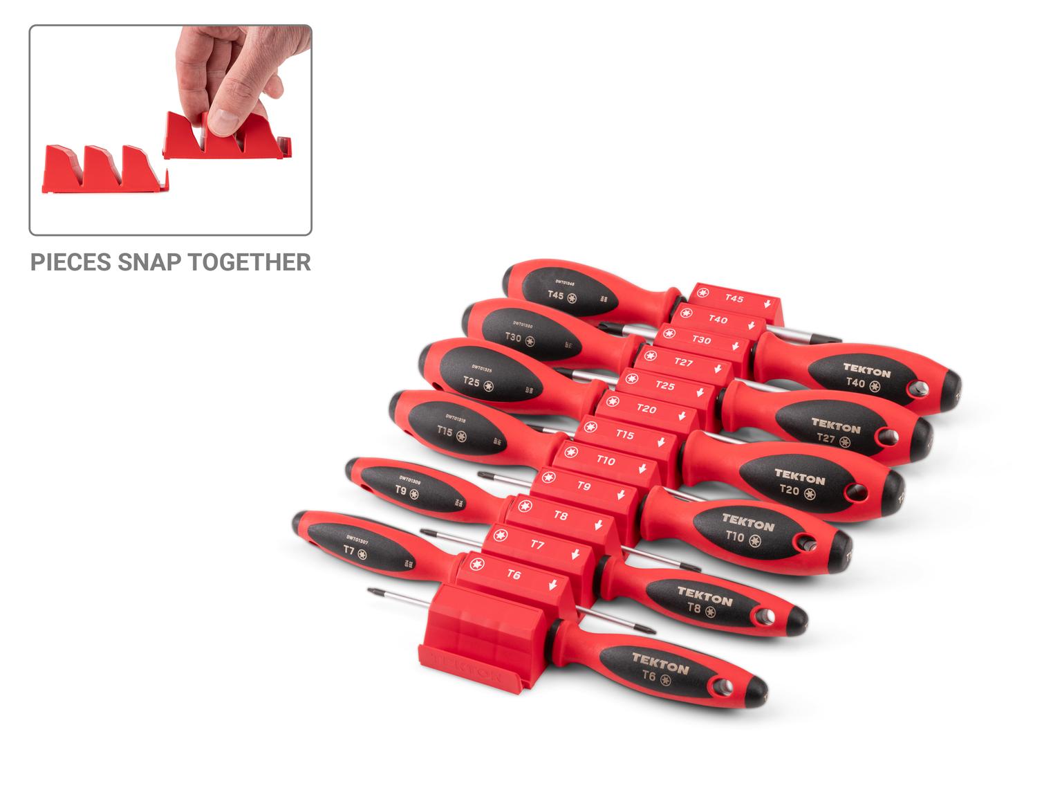TEKTON Torx Screwdriver Set with Red Modular Organizers - 4 Inch Shanks, 12-Piece (T6 - T45)