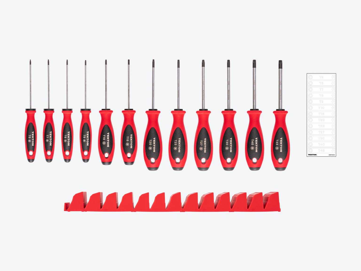 TEKTON Torx Screwdriver Set with Red Modular Organizers - 4 Inch Shanks, 12-Piece (T6 - T45)