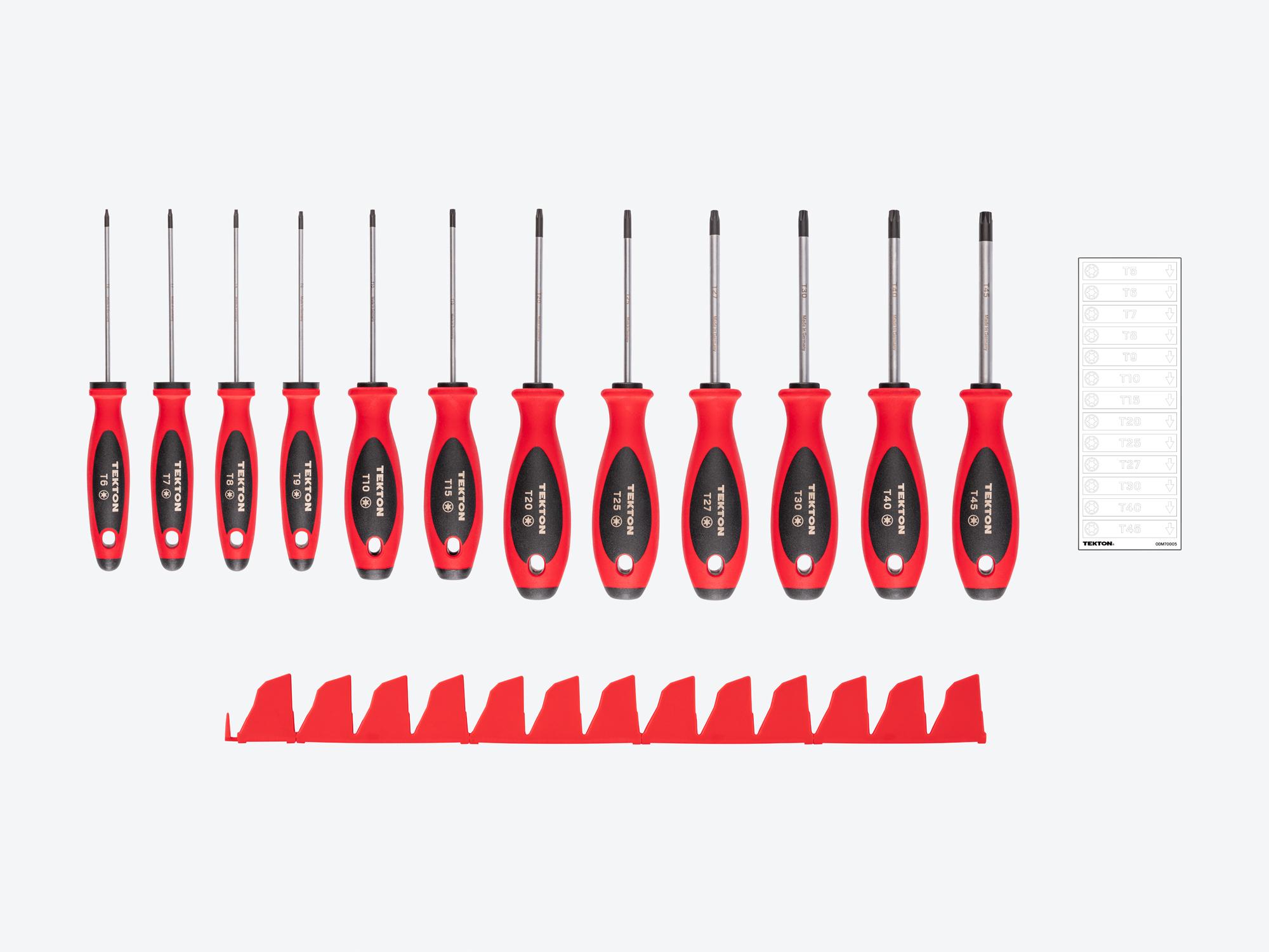 TEKTON Torx Screwdriver Set with Red Modular Organizers - 4 Inch Shanks, 12-Piece (T6 - T45)