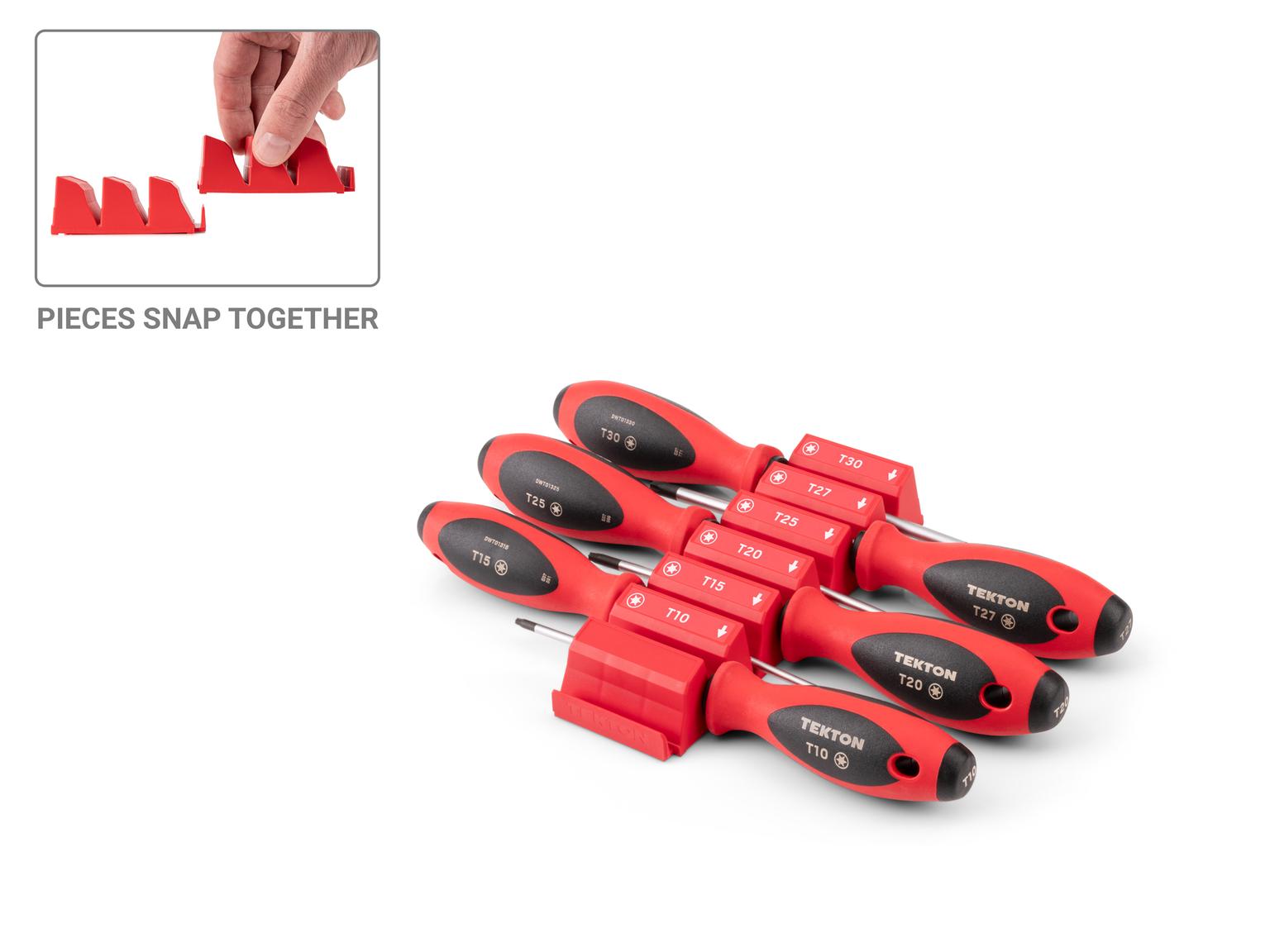 TEKTON Torx Screwdriver Set with Red Modular Organizers - 4 Inch Shanks, 6-Piece (T10 - T30)