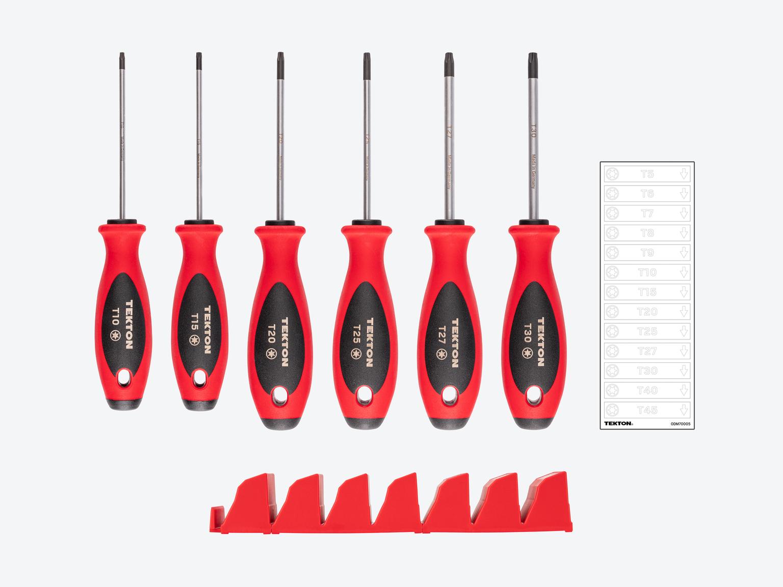TEKTON Torx Screwdriver Set with Red Modular Organizers - 4 Inch Shanks, 6-Piece (T10 - T30)