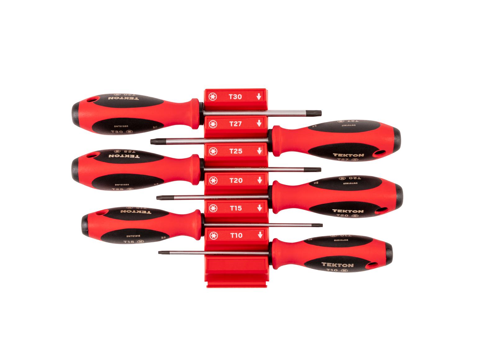 TEKTON Torx Screwdriver Set with Red Modular Organizers - 4 Inch Shanks, 6-Piece (T10 - T30)