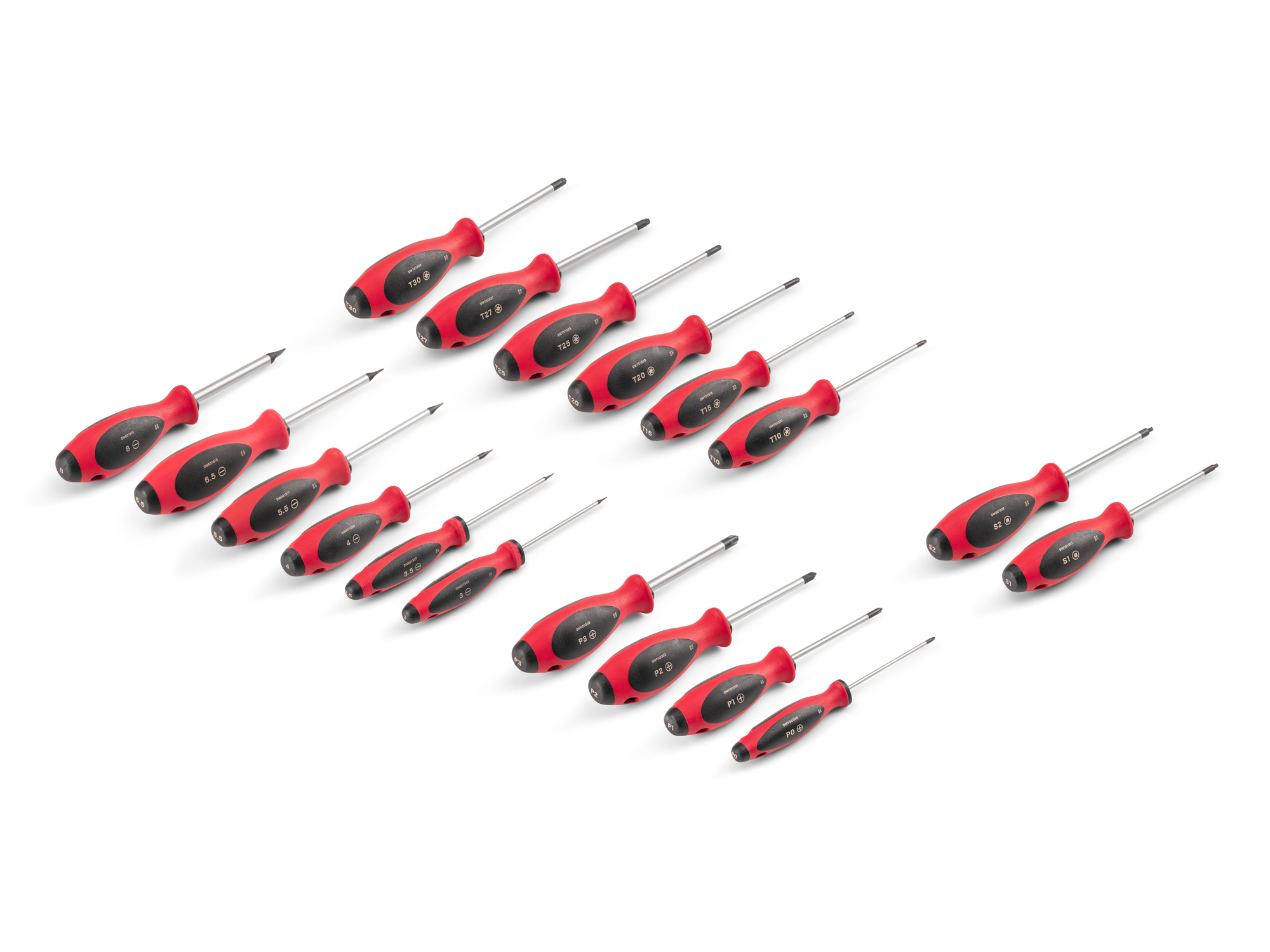 TEKTON Phillips, Slotted, Torx, Square Screwdriver Set - 4 Inch Shanks, 18-Piece (#0-#3, 3-8 mm, T10-T30, #1-#2)