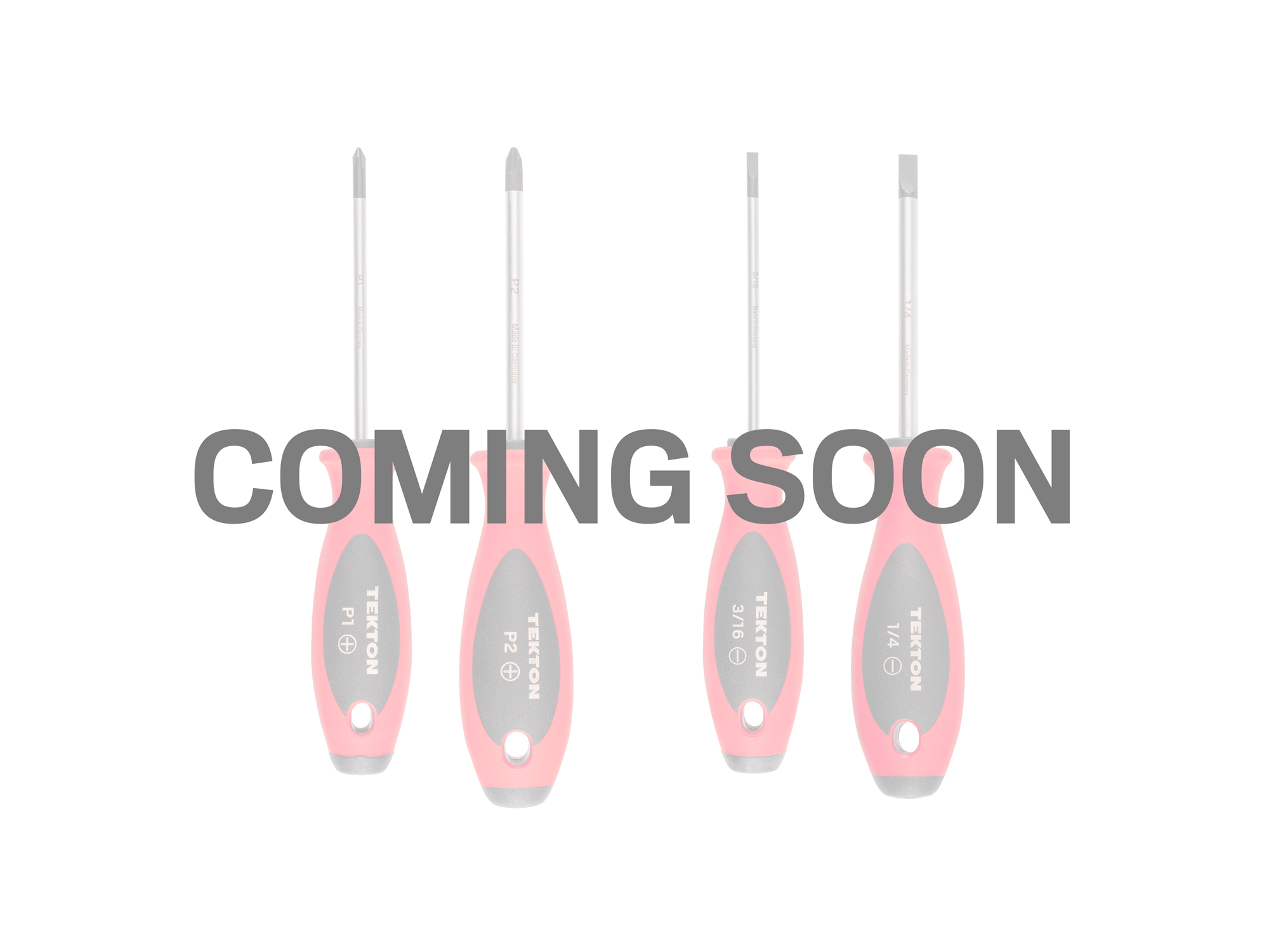 Coming soon text placed over front view of  Tekton 4 inch screwdriver set. Item #DWZ90002