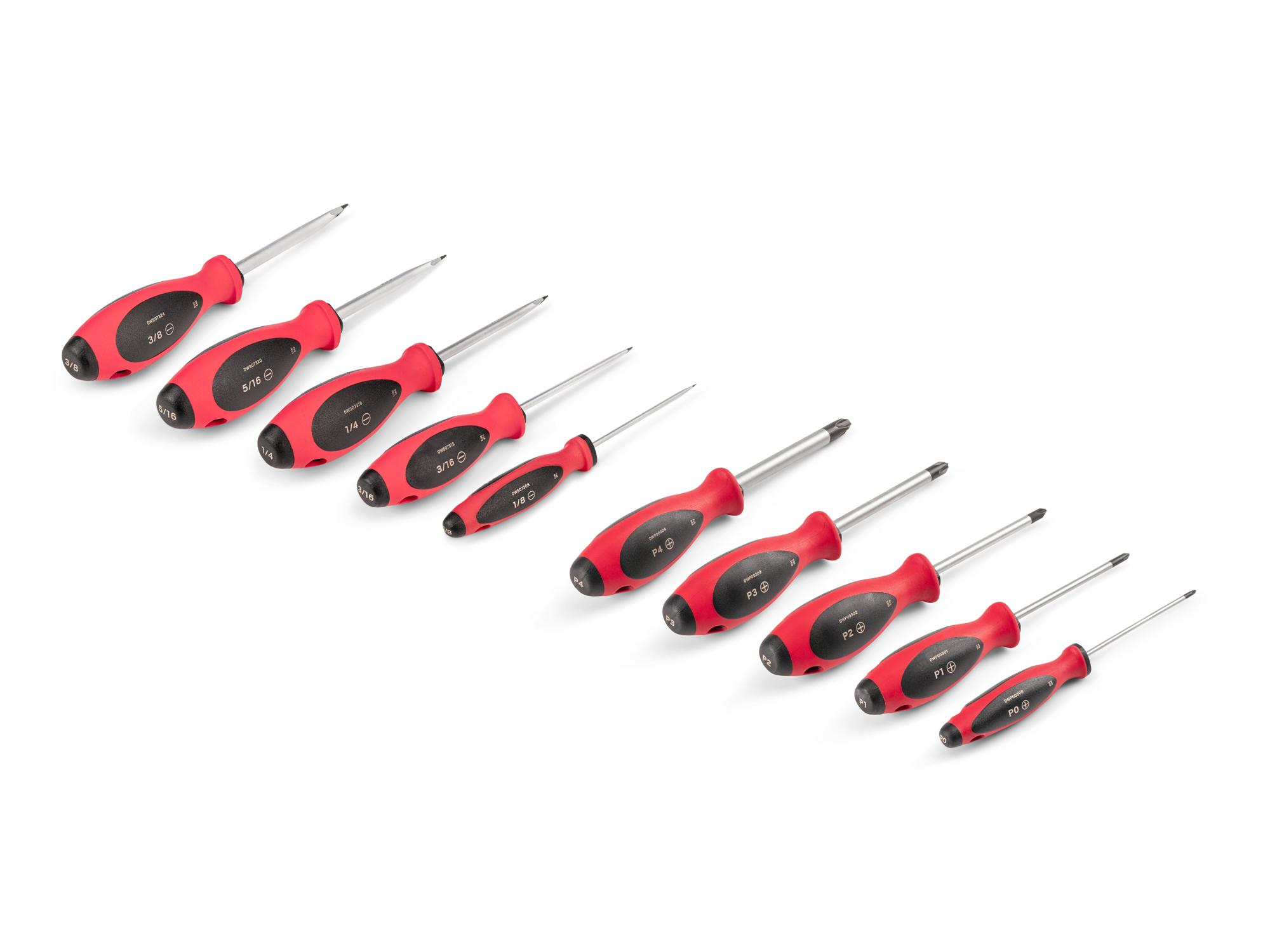 Back angle view of Tekton 4 inch shanks screwdriver set. Item #DWZ90003