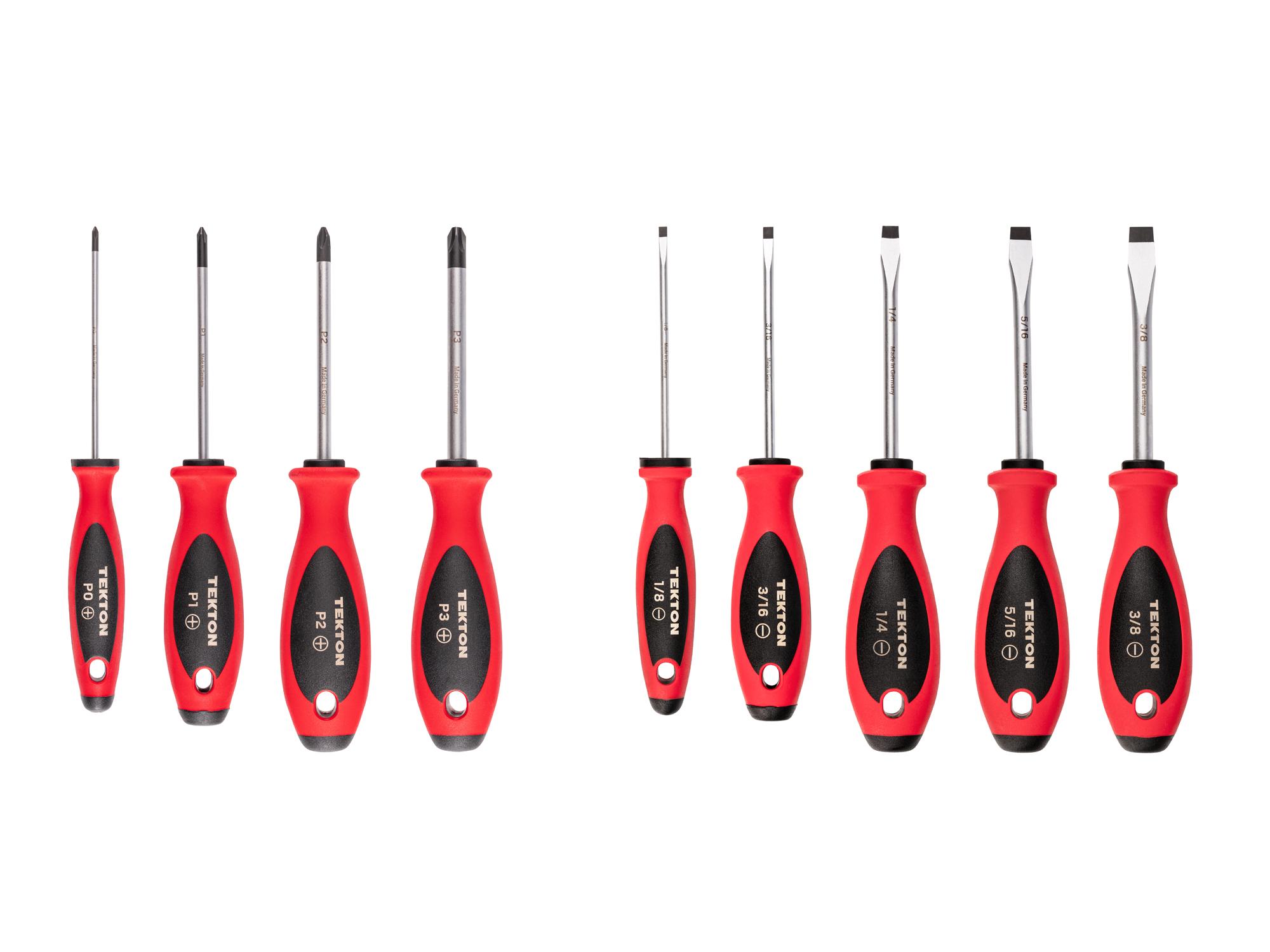 Top view of Tekton 4 inch shanks screwdriver set. Item #DWZ90003