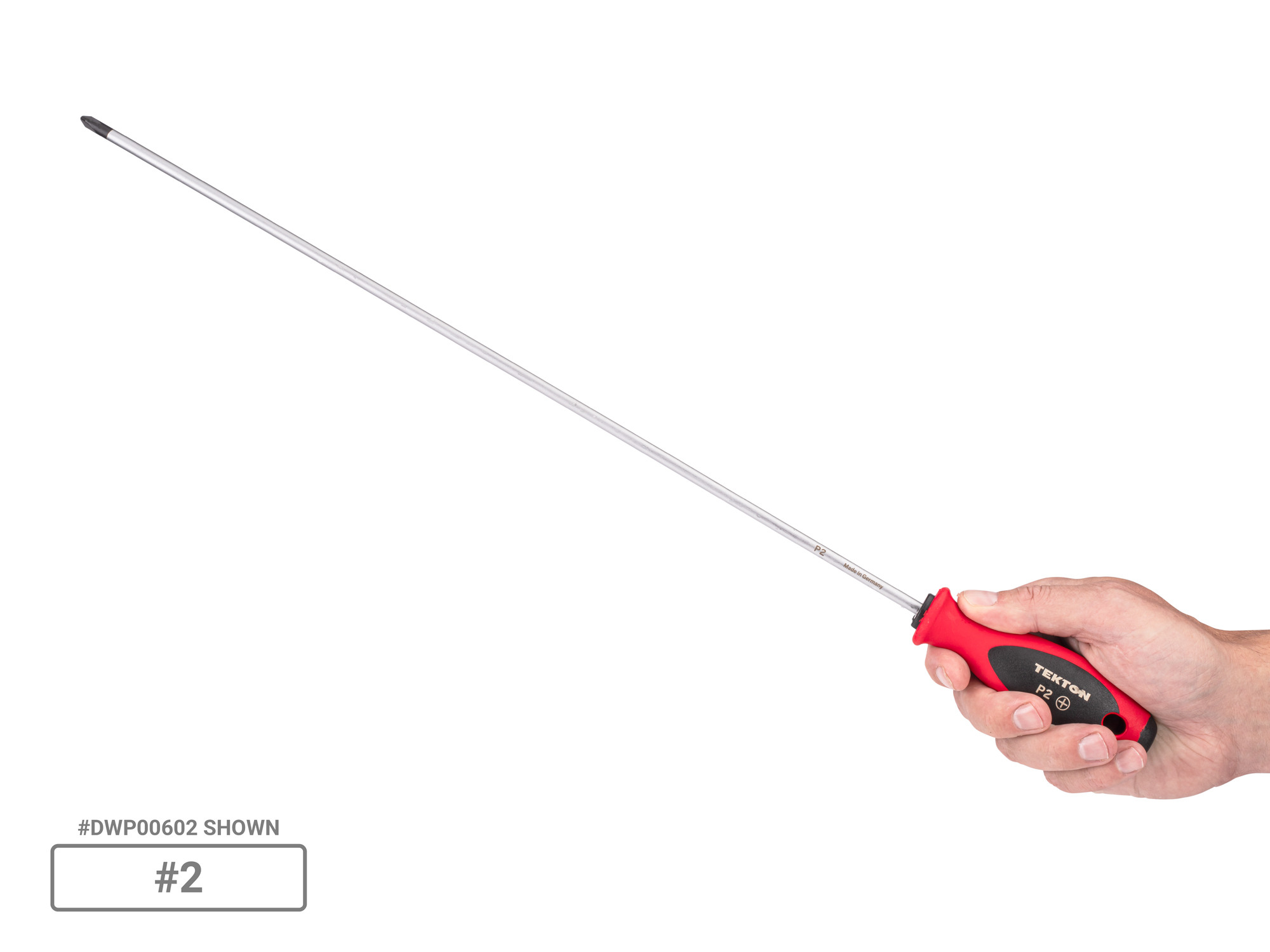 Person holding  Tekton 18 inch screwdriver set. Item #DWZ90004