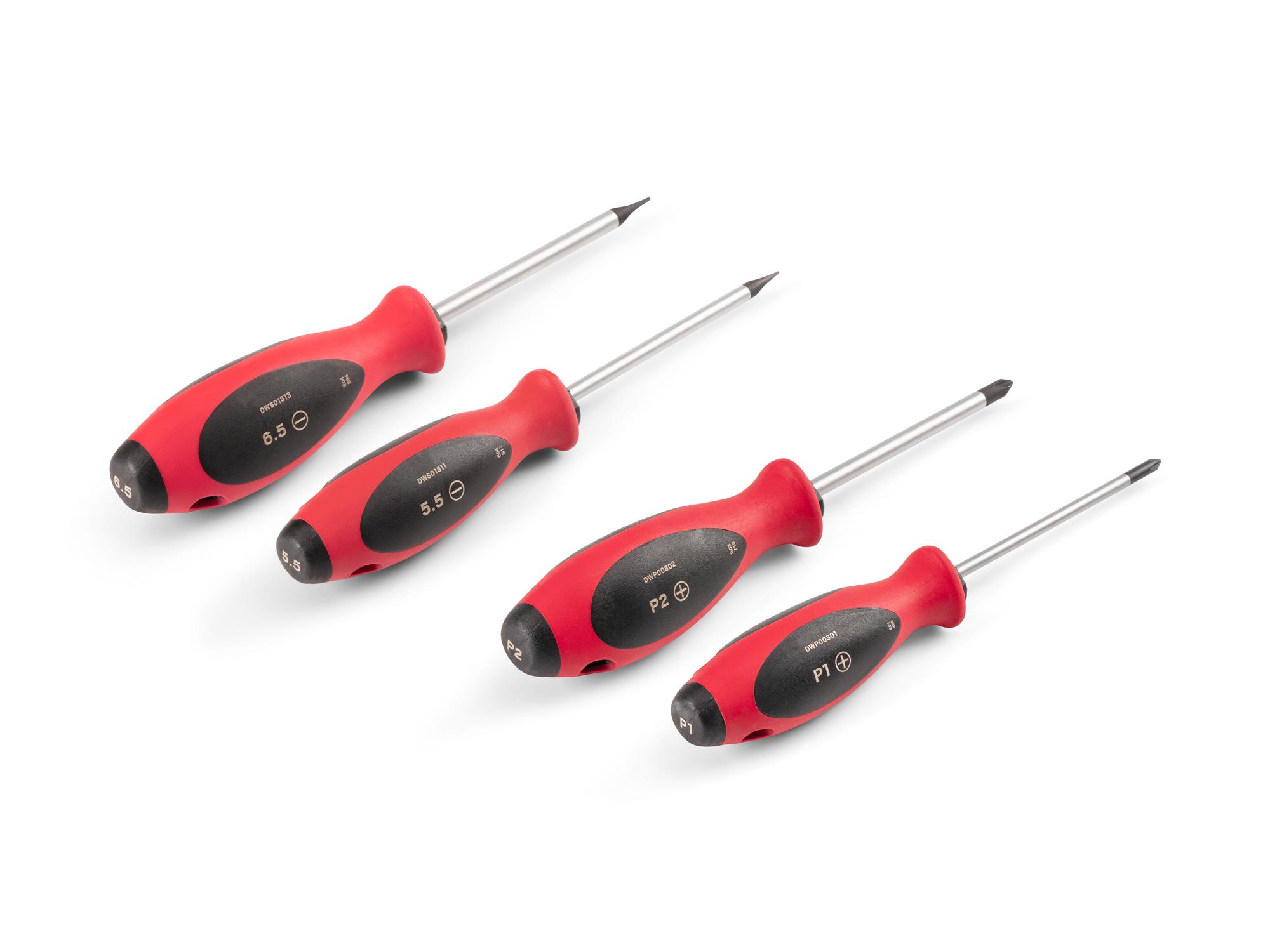 Back angle view of Tekton 4 inch shanks screwdriver set. Item #DWZ90005
