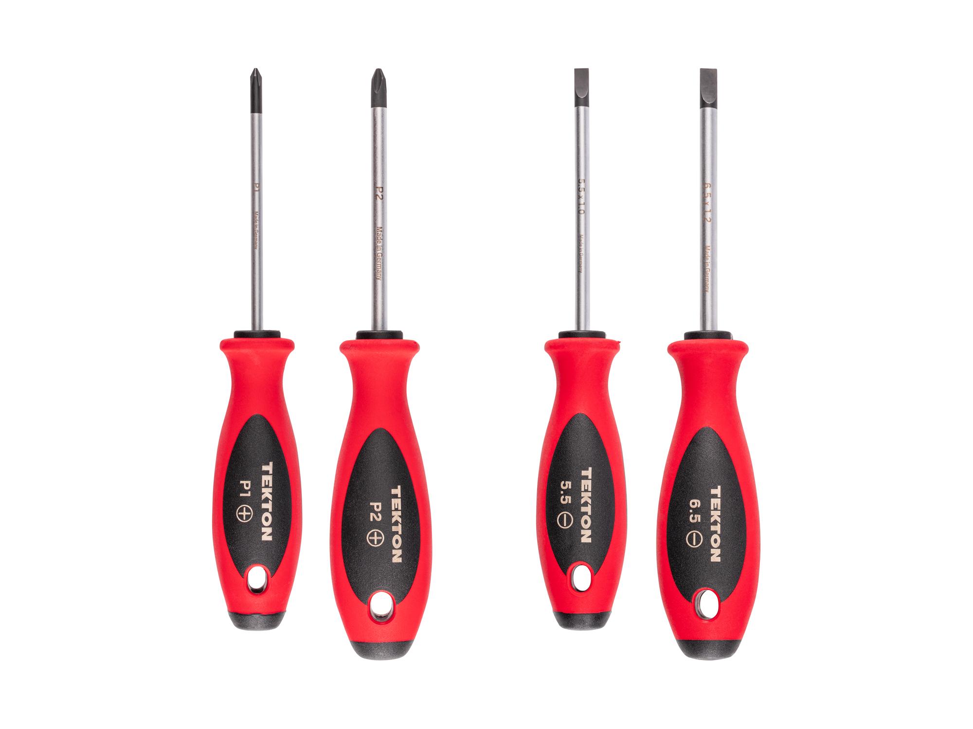 Top view of Tekton 4 inch shanks screwdriver set. Item #DWZ90005