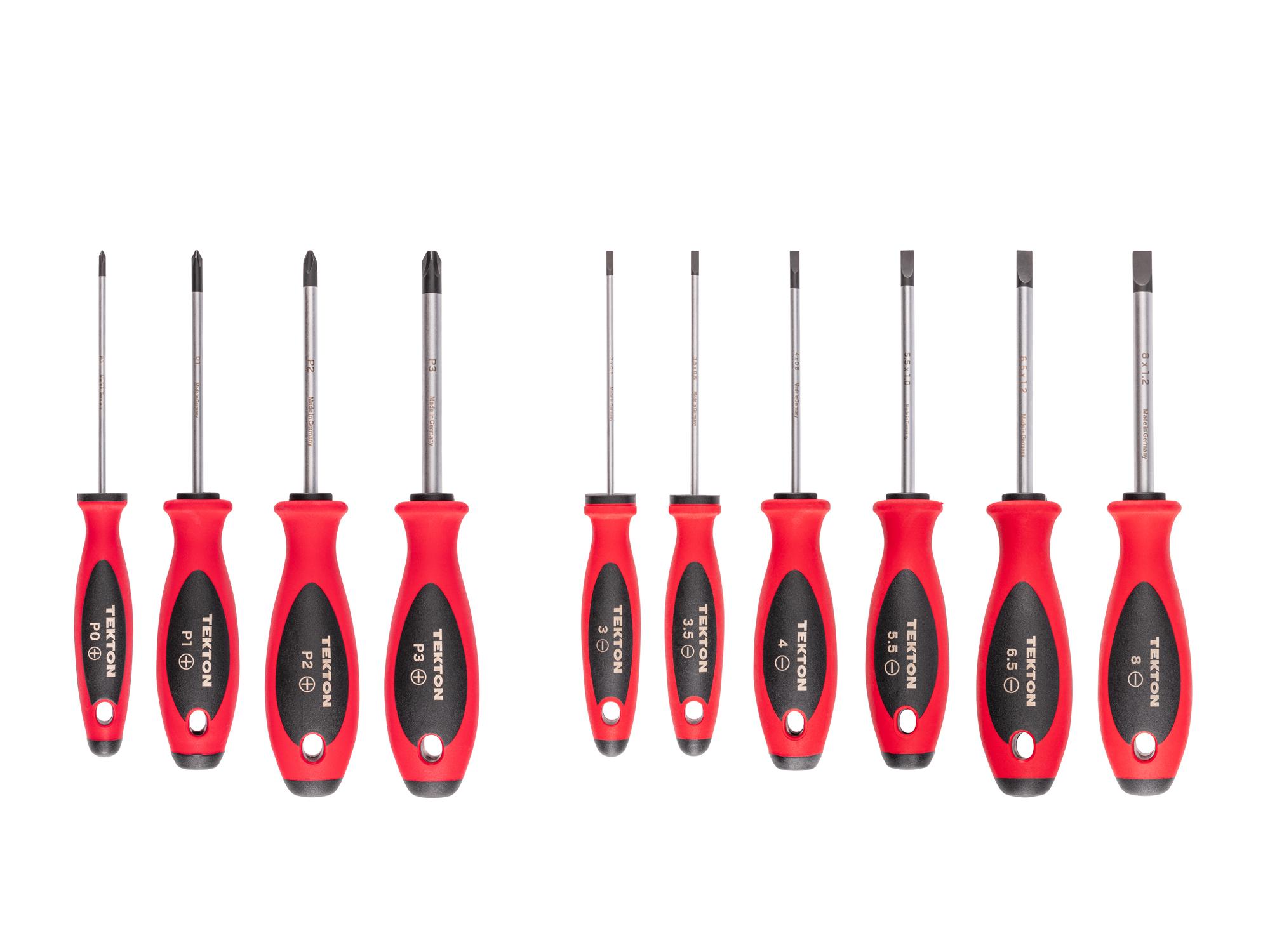 Top view of Tekton 4 inch shanks screwdriver set. Item #DWZ90006