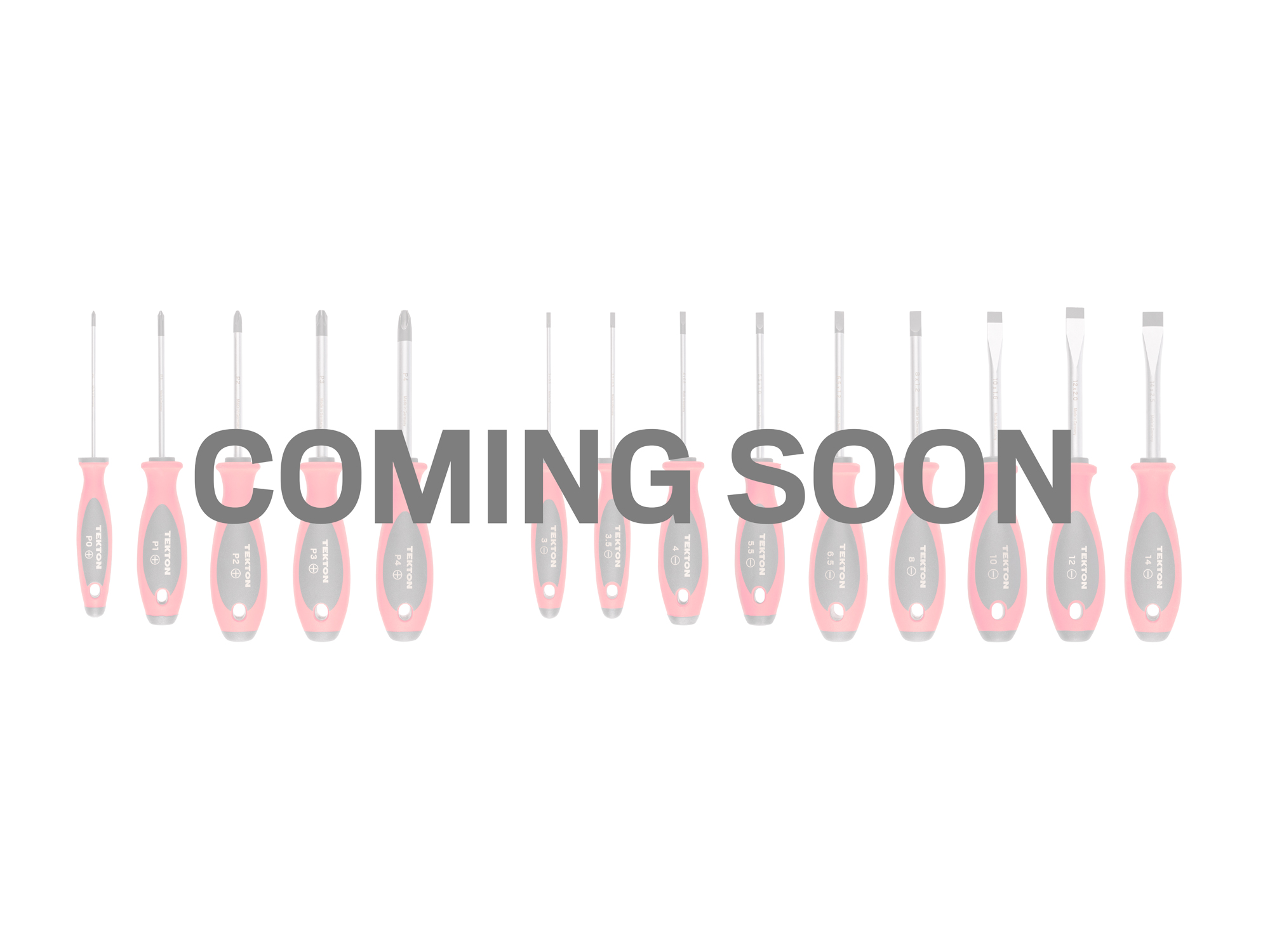 Coming soon text placed over front view of  Tekton 4 inch screwdriver set. Item #DWZ90007