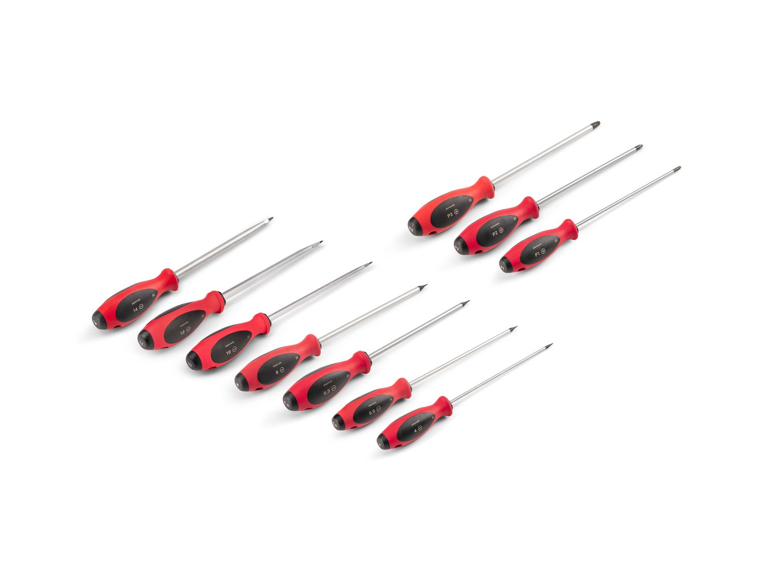 TEKTON Phillips and Slotted Screwdriver Set - 8 Inch Shanks, 10-Piece (#1 - #3, 4 - 14 mm)