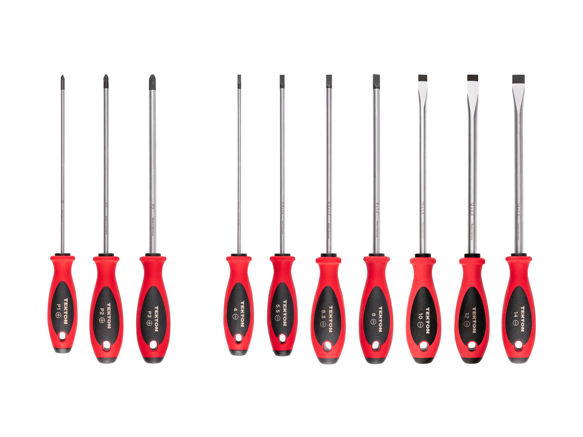Front view of Tekton 8 inch shanks screwdriver set. Item #DWZ90008