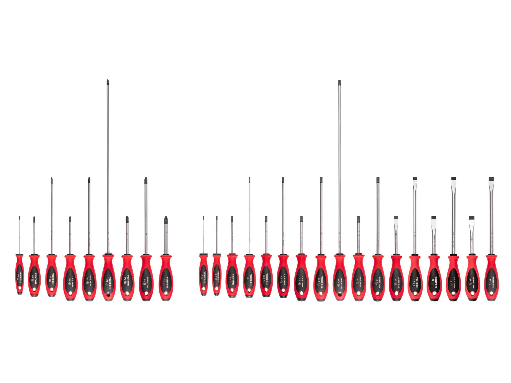 Front view of Tekton 4, 8, 18 inch shanks screwdriver set. Item #DWZ90009