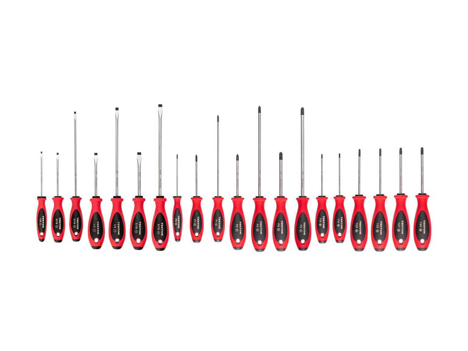 TEKTON Phillips, Slotted, Torx Screwdriver Set - 4, 8 Inch Shanks, 20-Piece (#0 - #3, 1/8 - 5/16 in., T10 - T30)