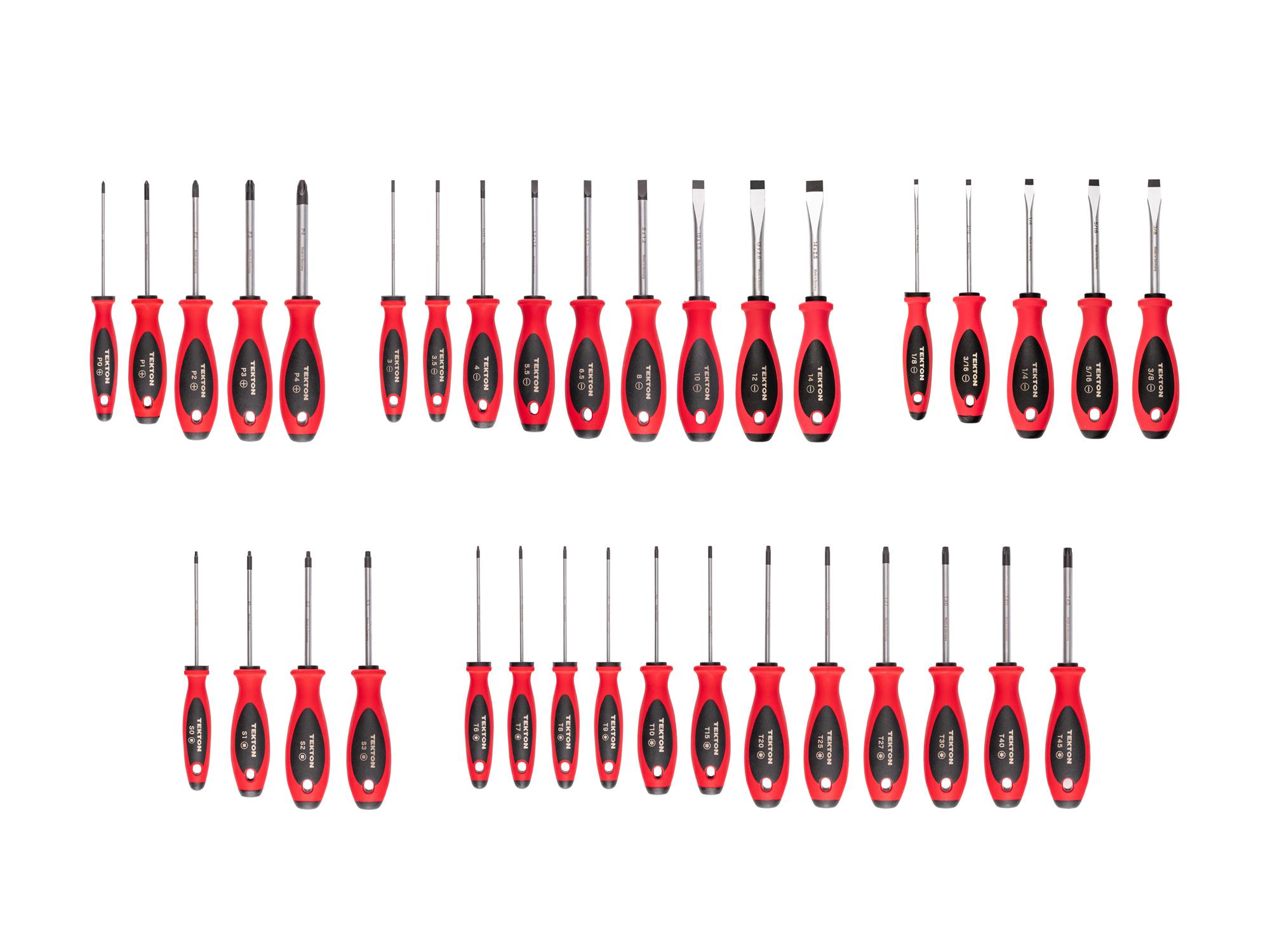 Top view of Tekton screwdriver set. Item #DWZ90014