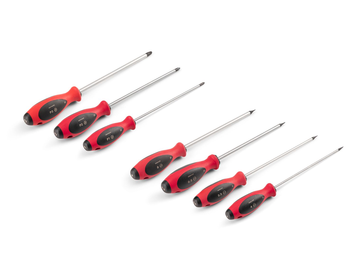Back angle view of Tekton 8 inch shanks screwdriver set. Item #DWZ90015
