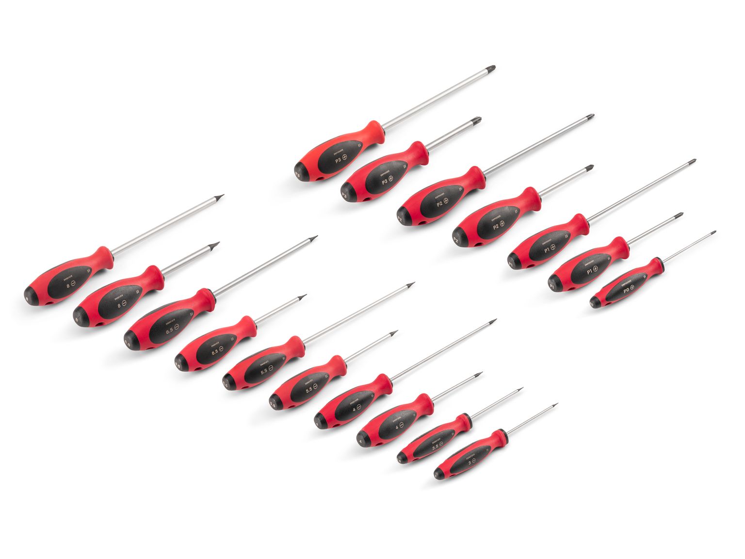 Back angle view of Tekton 4, 8 inch shanks screwdriver set. Item #DWZ90016