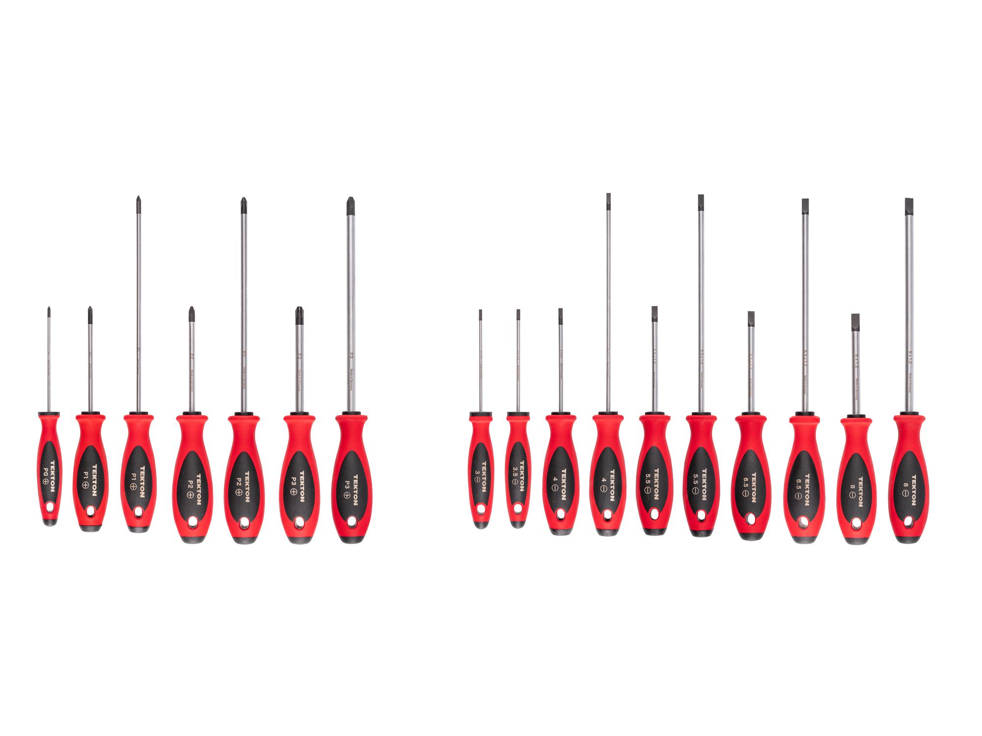 Top view of Tekton 4, 8 inch shanks screwdriver set. Item #DWZ90016
