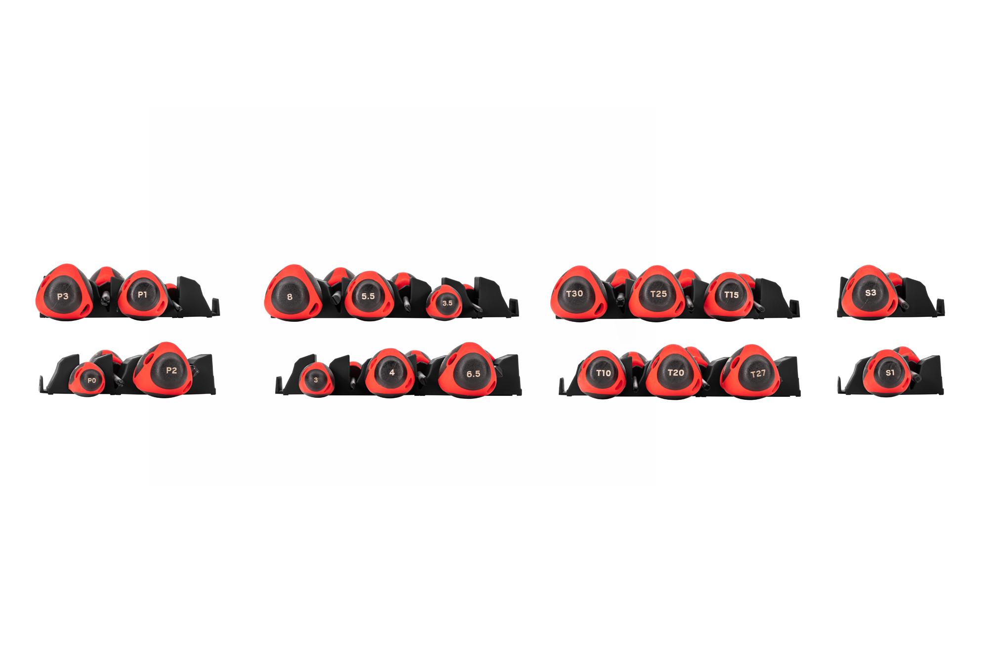 TEKTON Phillips, Slotted, Torx, Square Screwdriver Set with Black Modular Organizers - 4 Inch Shanks, 18-Piece (#0 - #3, 3 - 8 mm, T10 - T30, #1 - #2)
