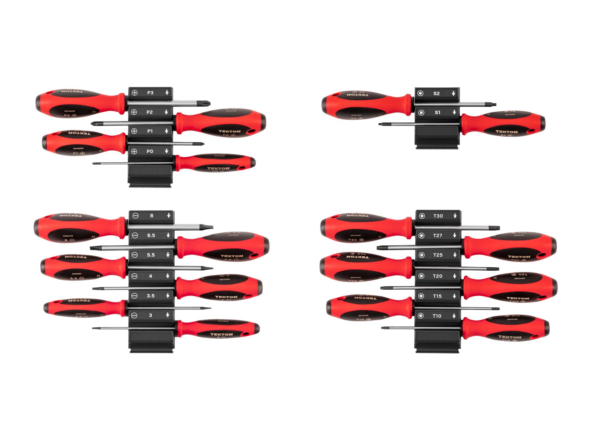 Top view of Tekton black 4 inch screwdriver set. Item #DWZ90101
