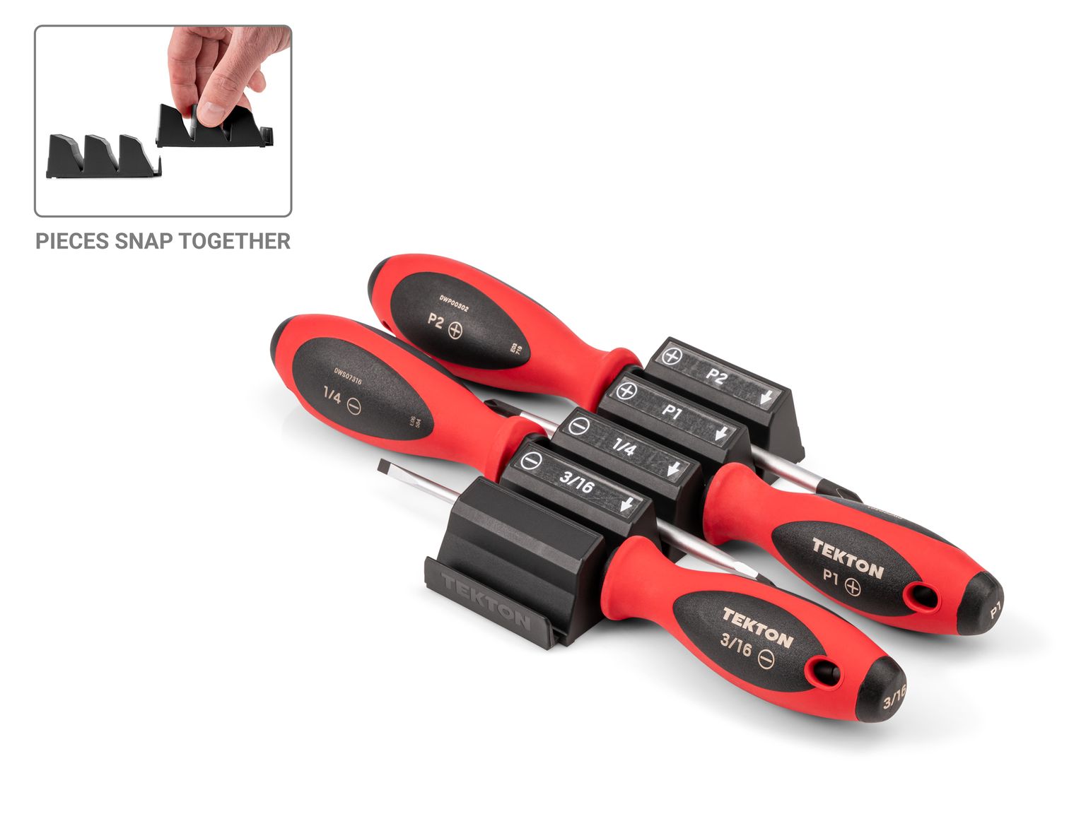 TEKTON Phillips and Slotted Screwdriver Set with Modular Organizers - 4 Inch Shanks, 4-Piece (#1 - #2, 3/16 - 1/4 in.)
