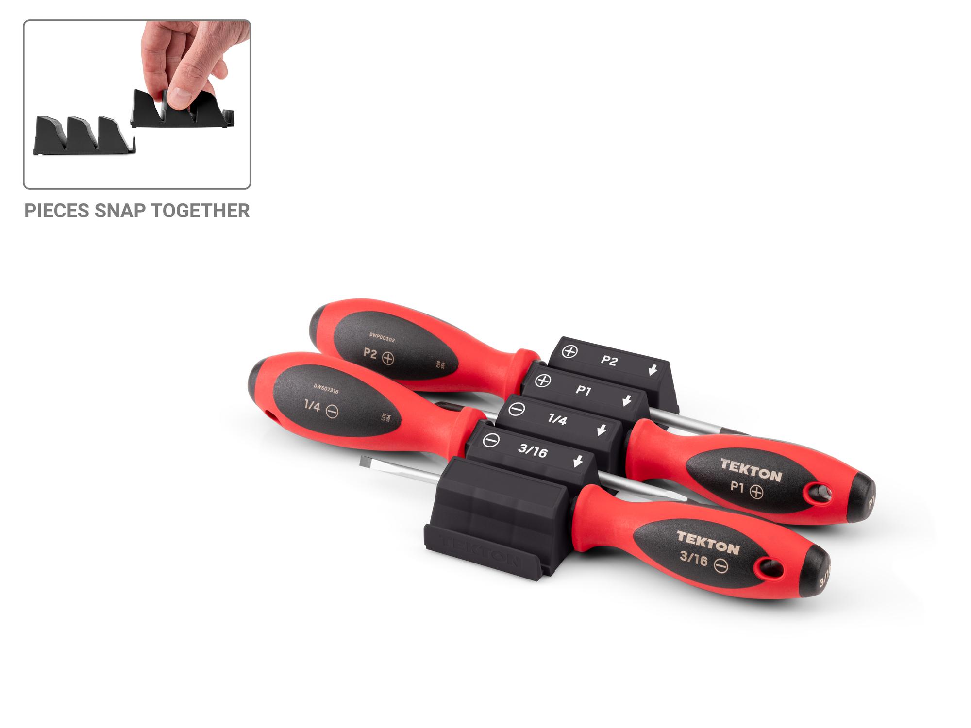 TEKTON Phillips and Slotted Screwdriver Set with Black Modular Organizers - 4 Inch Shanks, 4-Piece (#1 - #2, 3/16 - 1/4 in.)