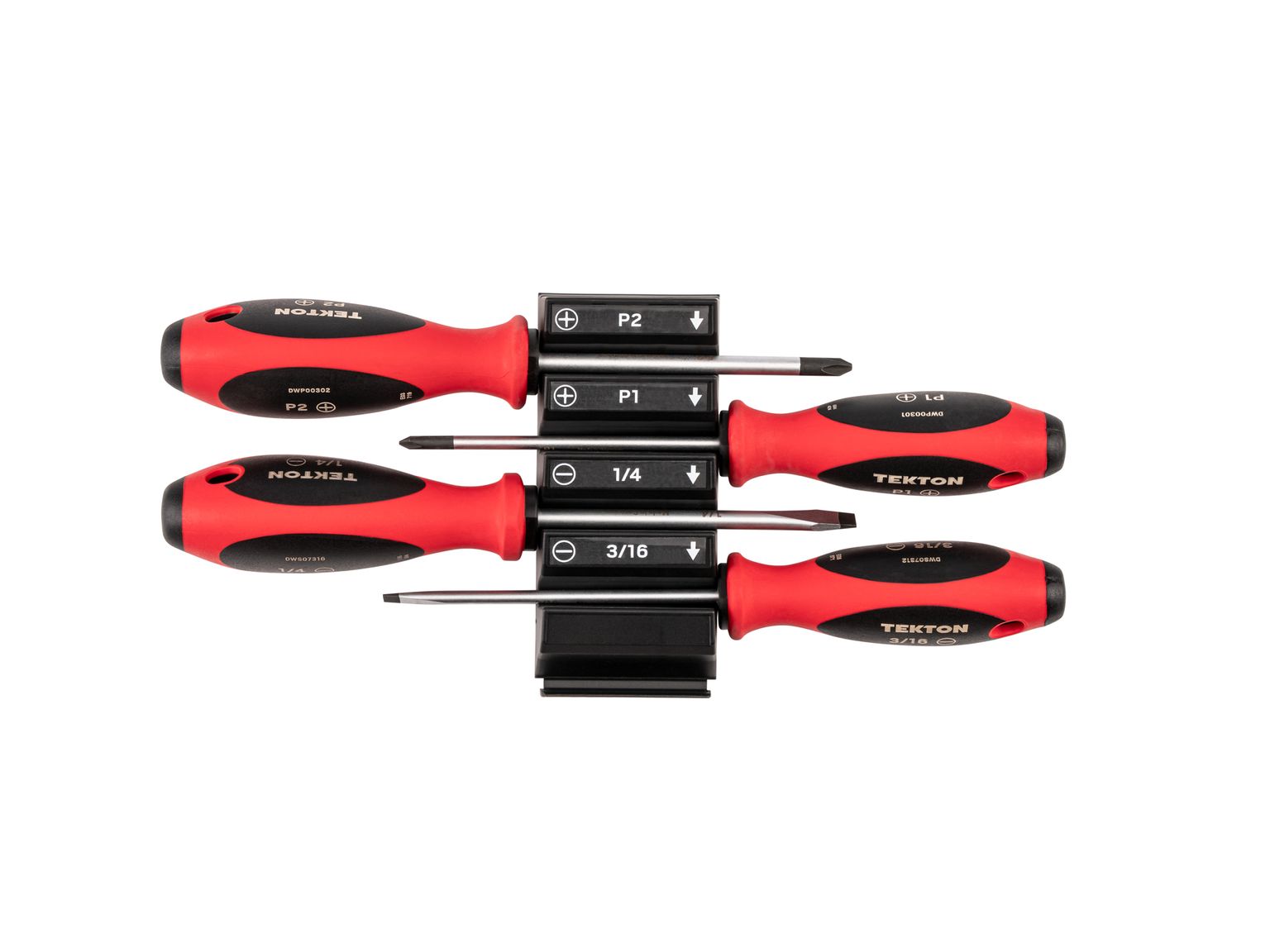 TEKTON Phillips and Slotted Screwdriver Set with Modular Organizers - 4 Inch Shanks, 4-Piece (#1 - #2, 3/16 - 1/4 in.)