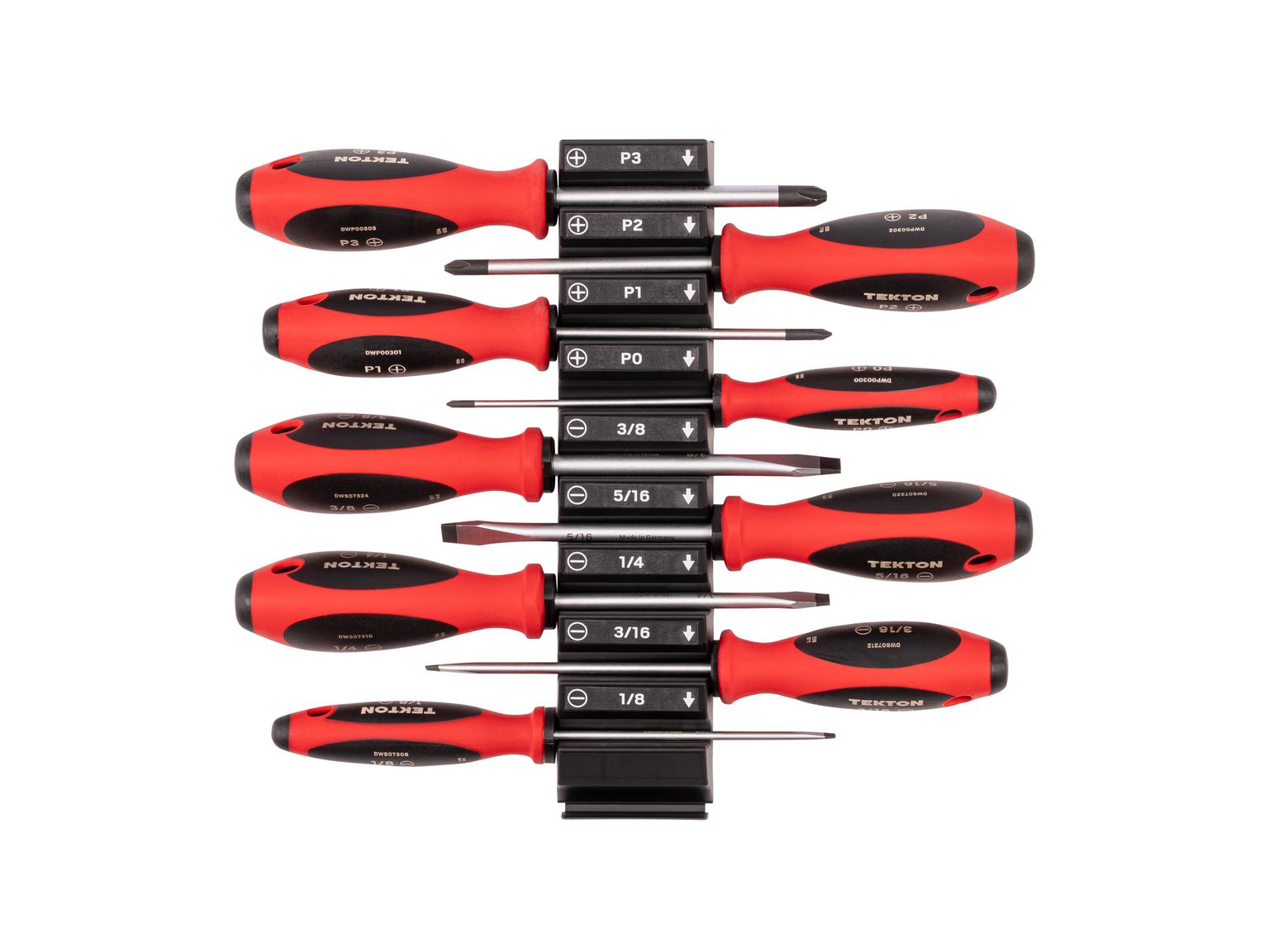 Top view of Tekton black screwdriver set. Item #DWZ90103